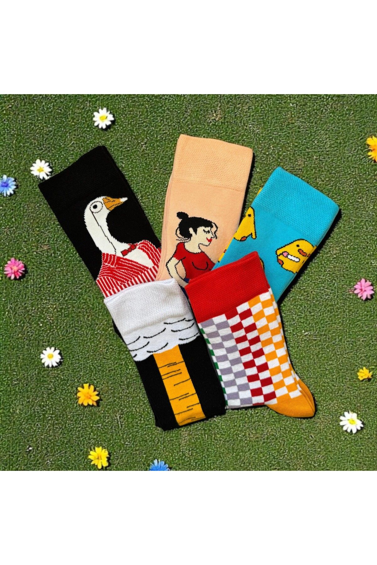 MODA 5'li Renkli ve Tavuk ayağı Karışık Soket Çorap Set