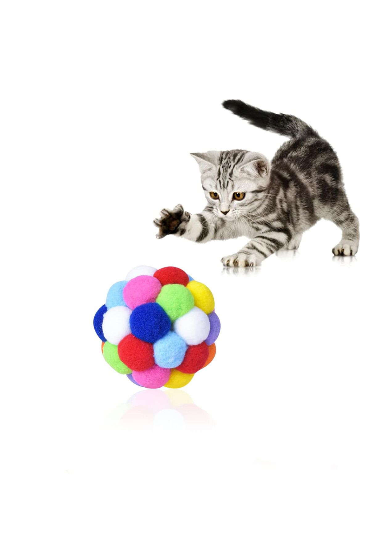 Beatitude Oyuncak Kedi Topu Ponponlu Kendinden Sesli Evcil Hayvan Topu Oyun Oynama Egzersiz Yapma Oyuncağı