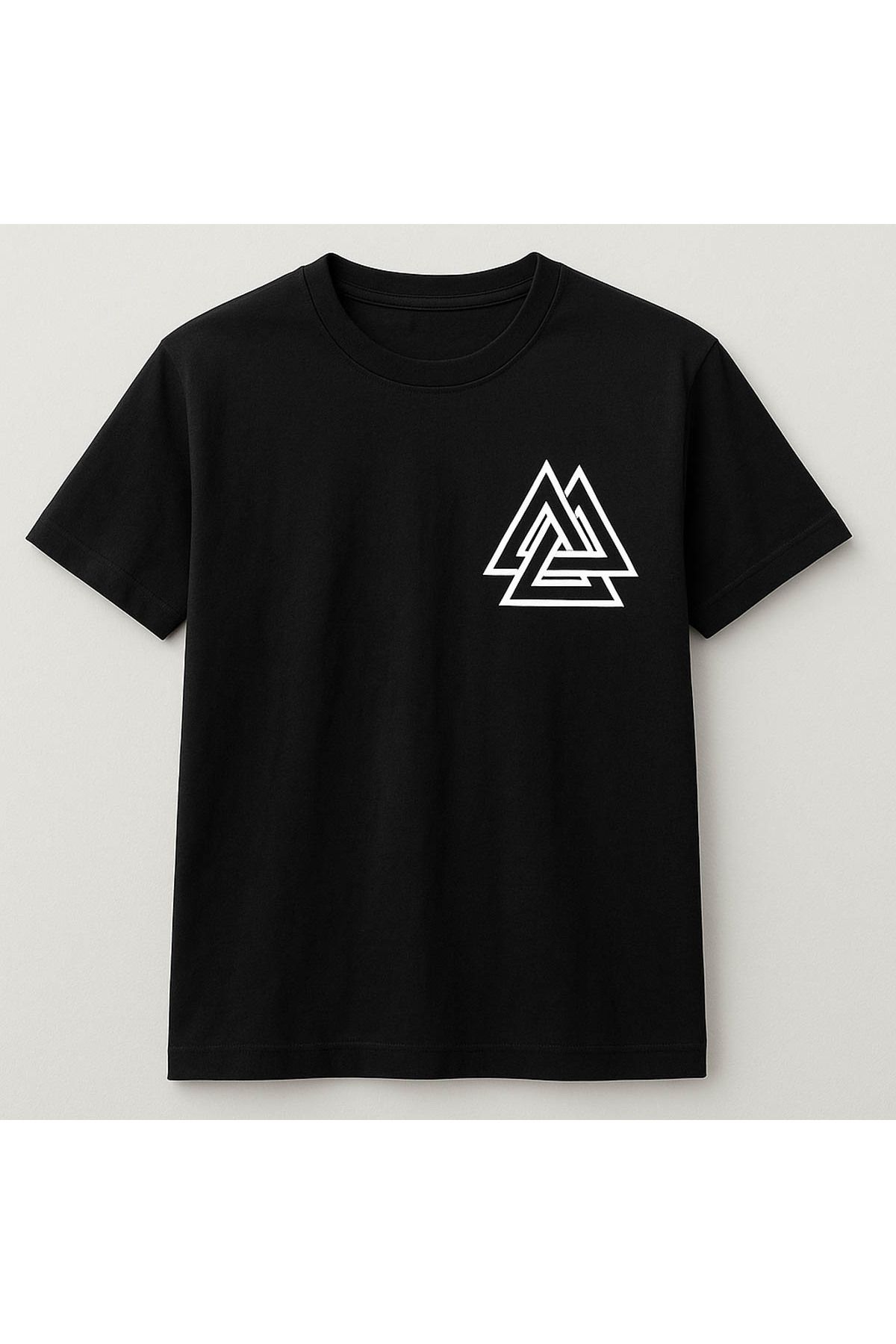 trender Üçgenler Baskılı Siyah Erkek T-Shirt Tr-07