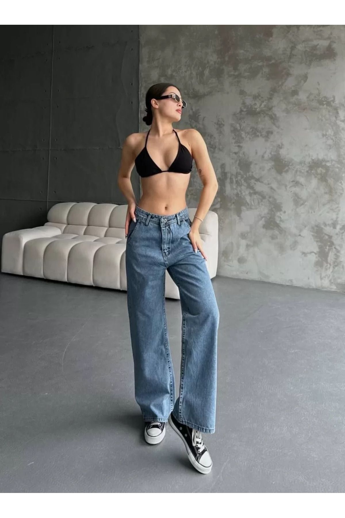 AMO Kadın Palazzo Jeans Pantolon - Mavi