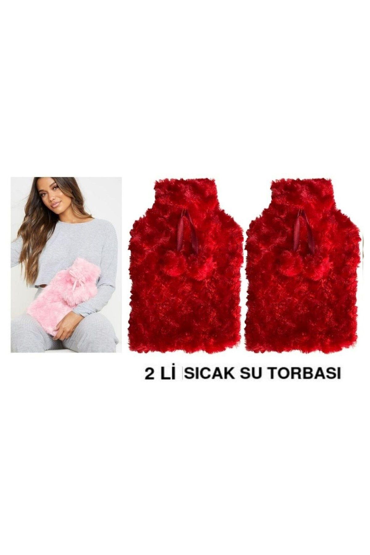 Bosphorus SICAK SU TORBASI 2 ADET,KIRMIZI RENKLİ,PONPONLU TERMOFOR 26X17X2CM 1 LİTRE