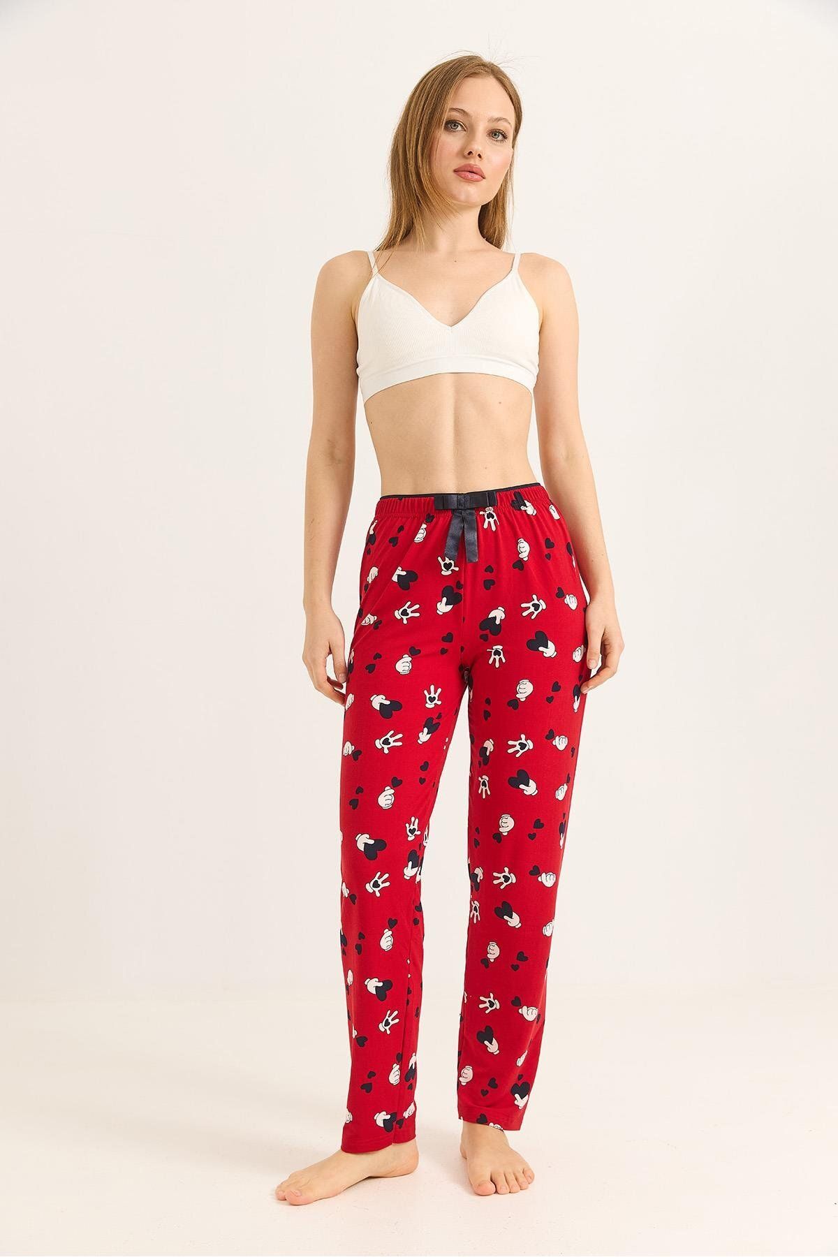 Raneel Kazançlı Alışveriş Beli Lastikli Kadın Pijama Altı Kırmızı