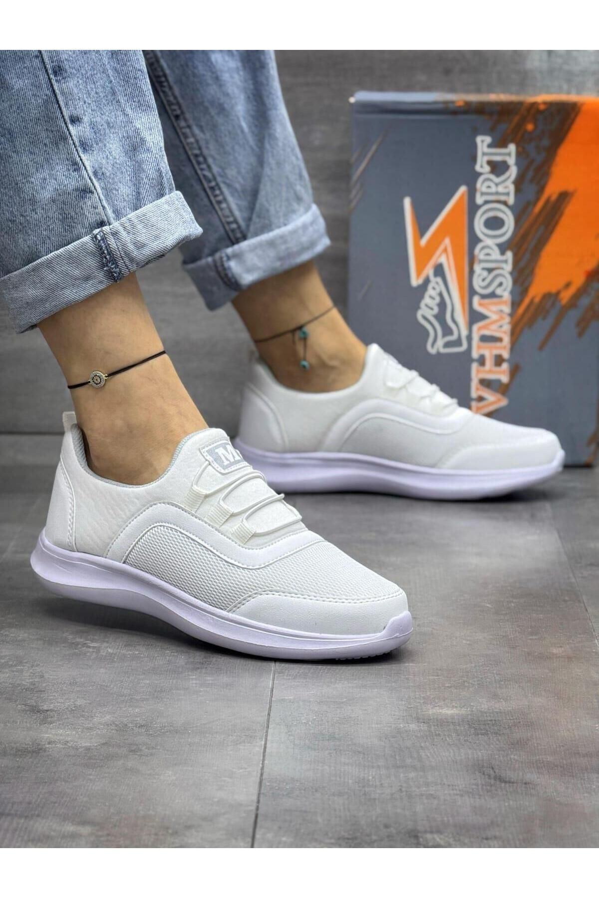 homiro Unisex Fuspetli Triko Ortopedik Faylon Taban Spor Ayakkabı-Beyaz