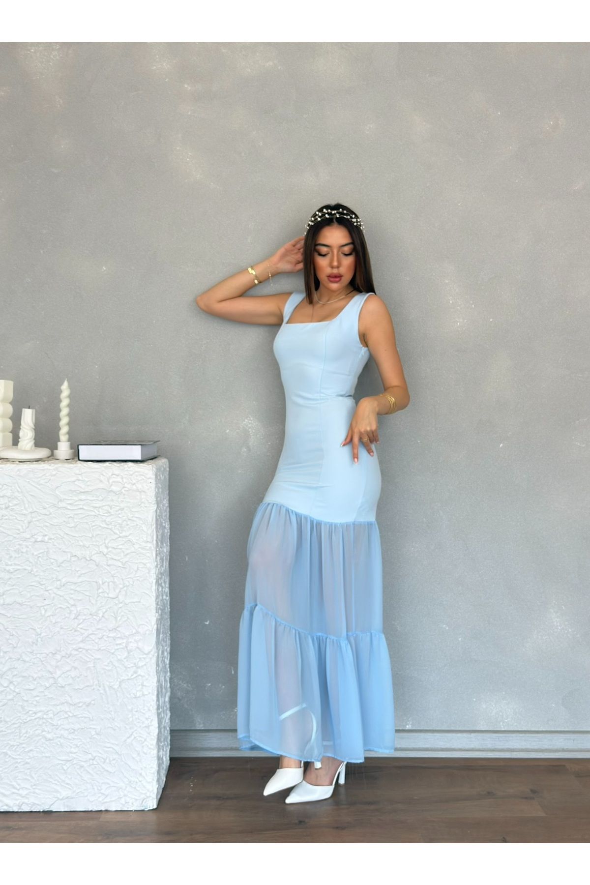 Nesil Etek Ucu Şifon Detaylı Abiye Mezuniyet Nikah Kadın Elbise