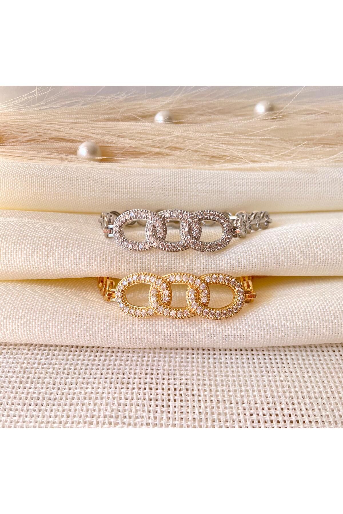 See Shine Accessory Minimalist Üçlü Daire Zirkonyum Bileklik, Kadınlar İçin Altın veya Gümüş Yuvarlak Kübik Bileklik