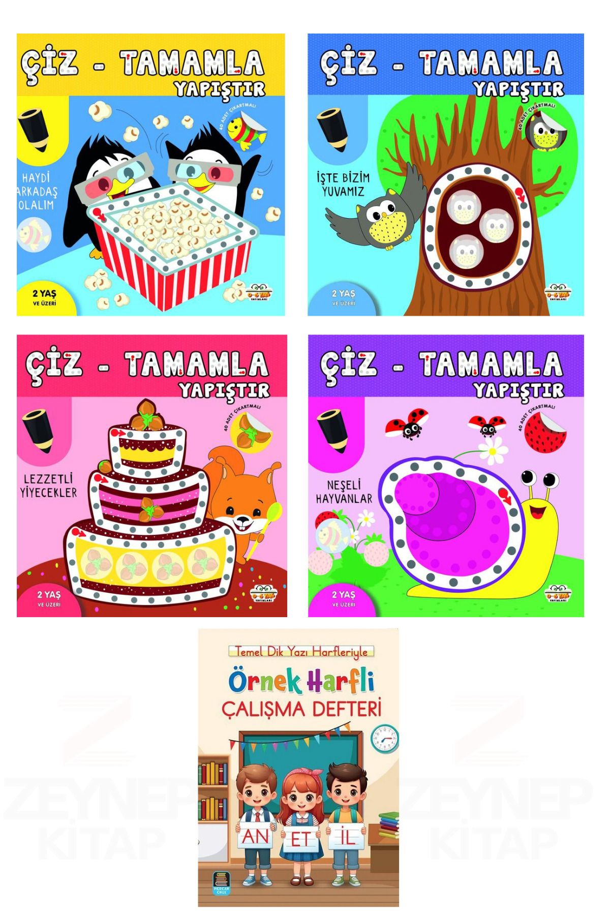 0-6 Yaş Yayınları Çiz Tamamla Yapıştır Serisi 4 Kitap Set ve Örnek Harfli Çalışma Defteri Hediye