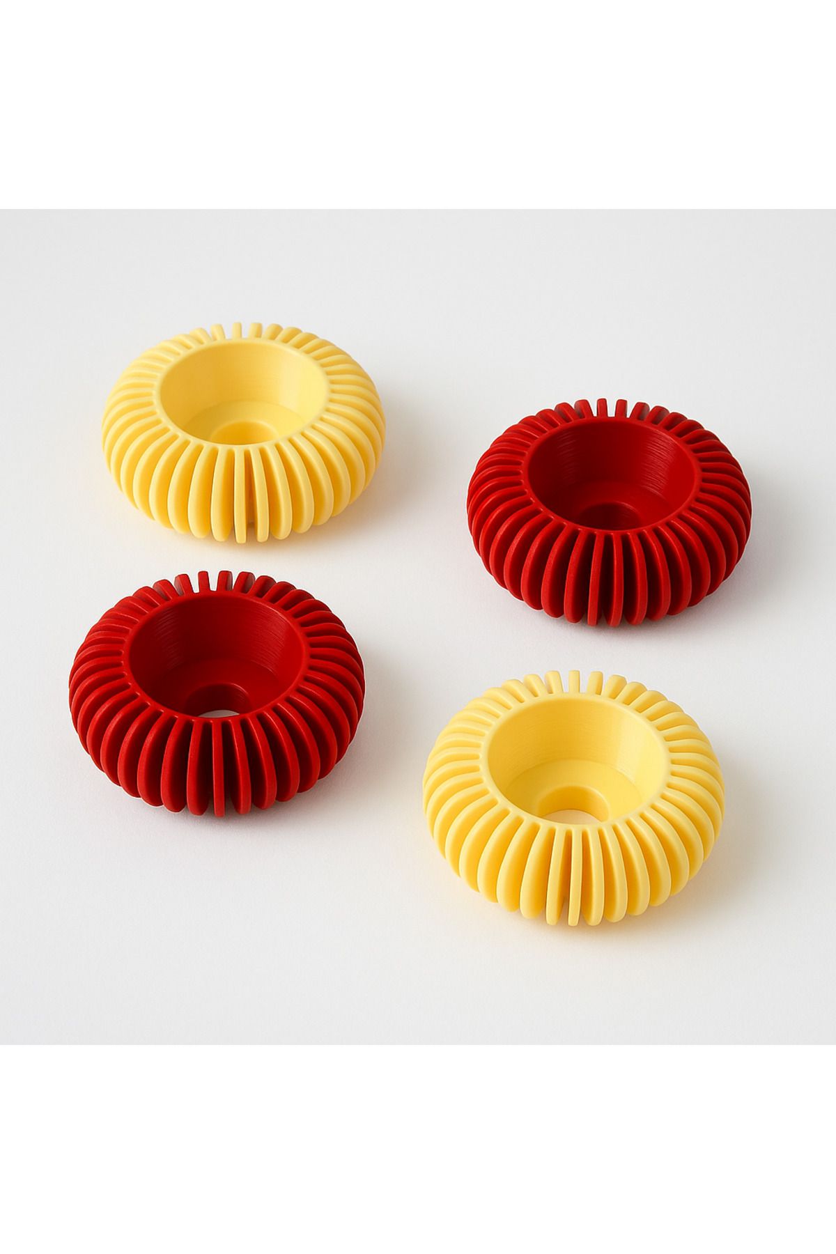 edoy Dekoratif 3D Baskı Mumluk Seti - Kırmızı & Sarı Renkli 4’lü Tealight Şamdan