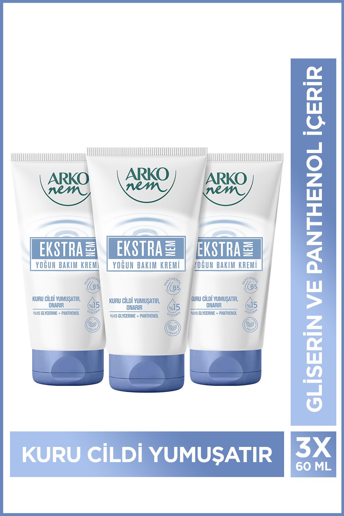 Arko Nem Yoğun Bakım Kremi Ekstra Nemlendirici 3x60 Ml