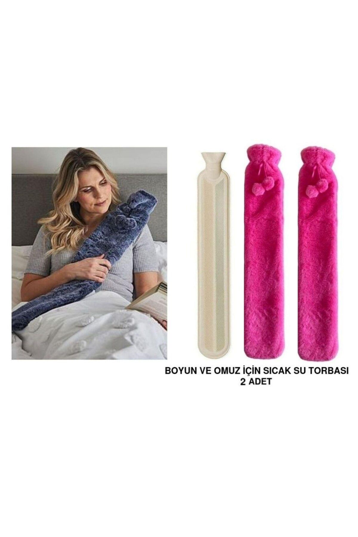 Bosphorus SICAK SU TORBASI 2 ADET,BOYUN VE OMUZ ICIN UZUN PELUŞ PEMBE PONPONLU 2LT TERMOFOR 75x13CM