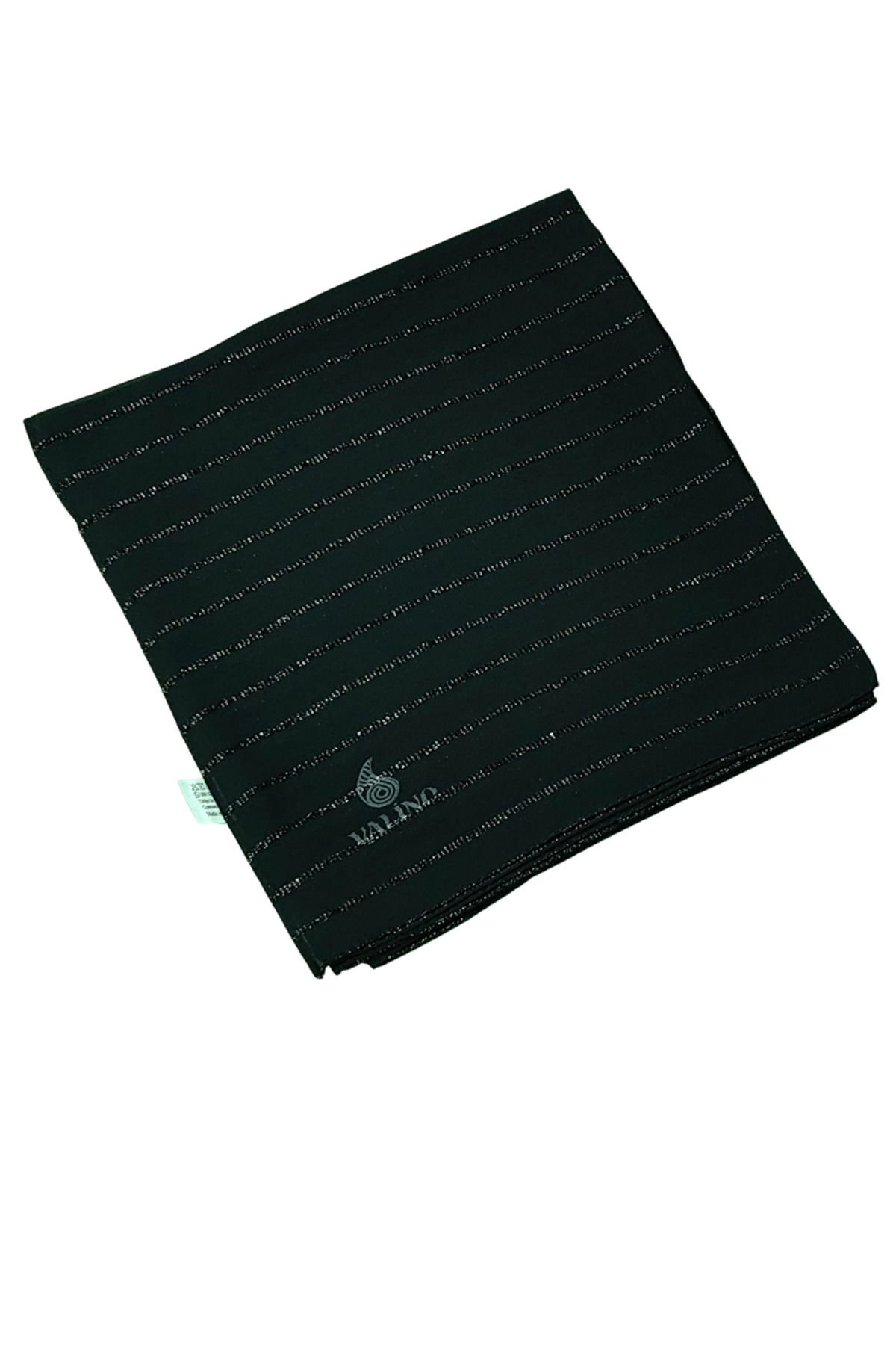 mim eşarp VALİNO 100x100 cm Siyah Çizgili Simli Krep Eşarp