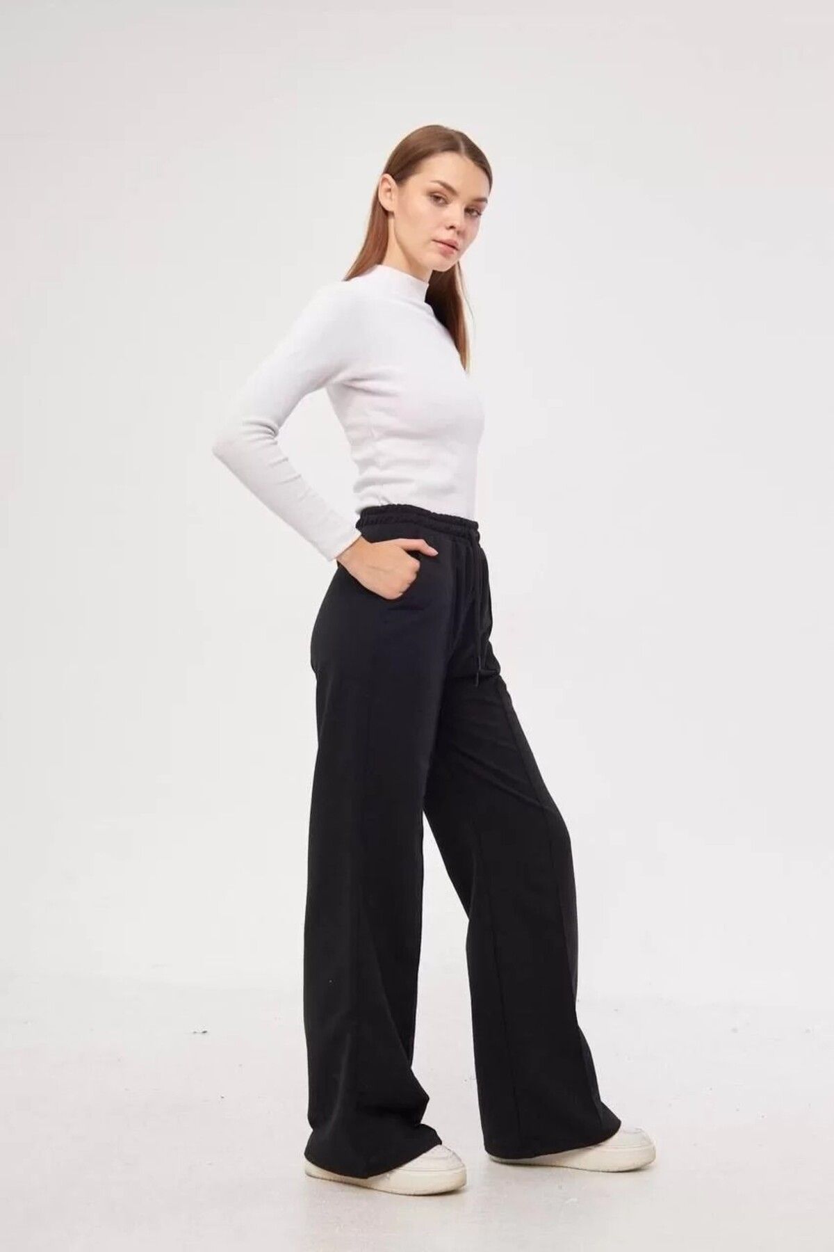 AMO İki iplik Bol Paça Eşofman Pantalon - Siyah