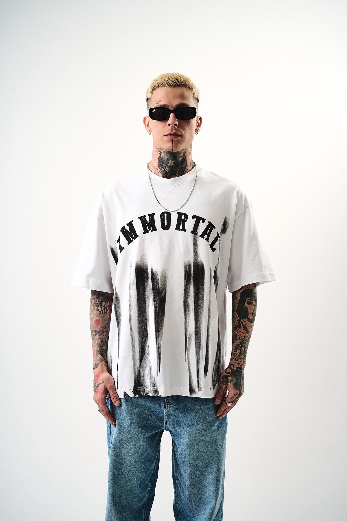 Respire Erkek İmmortal Baskılı Oversize T-Shirt Beyaz