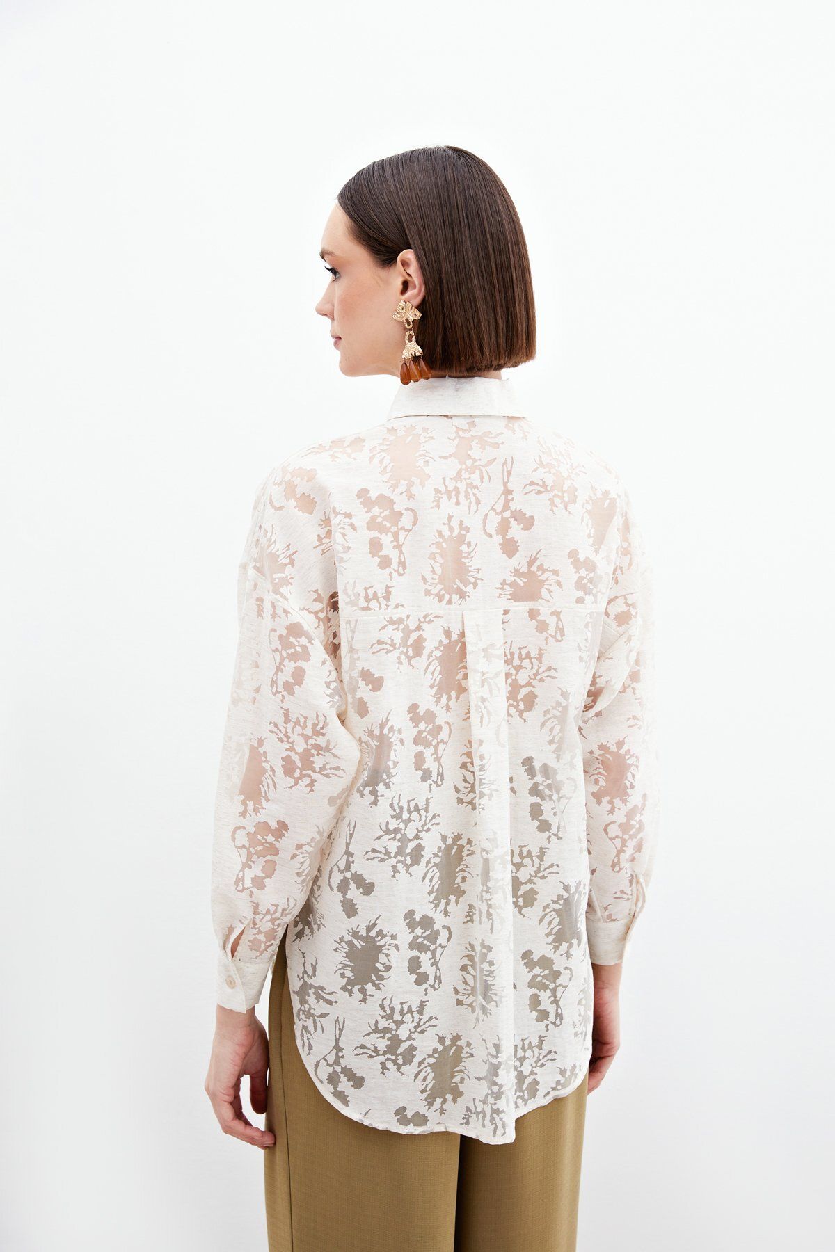 Sateen-Self Patterned Casual Shirt - Cream 6