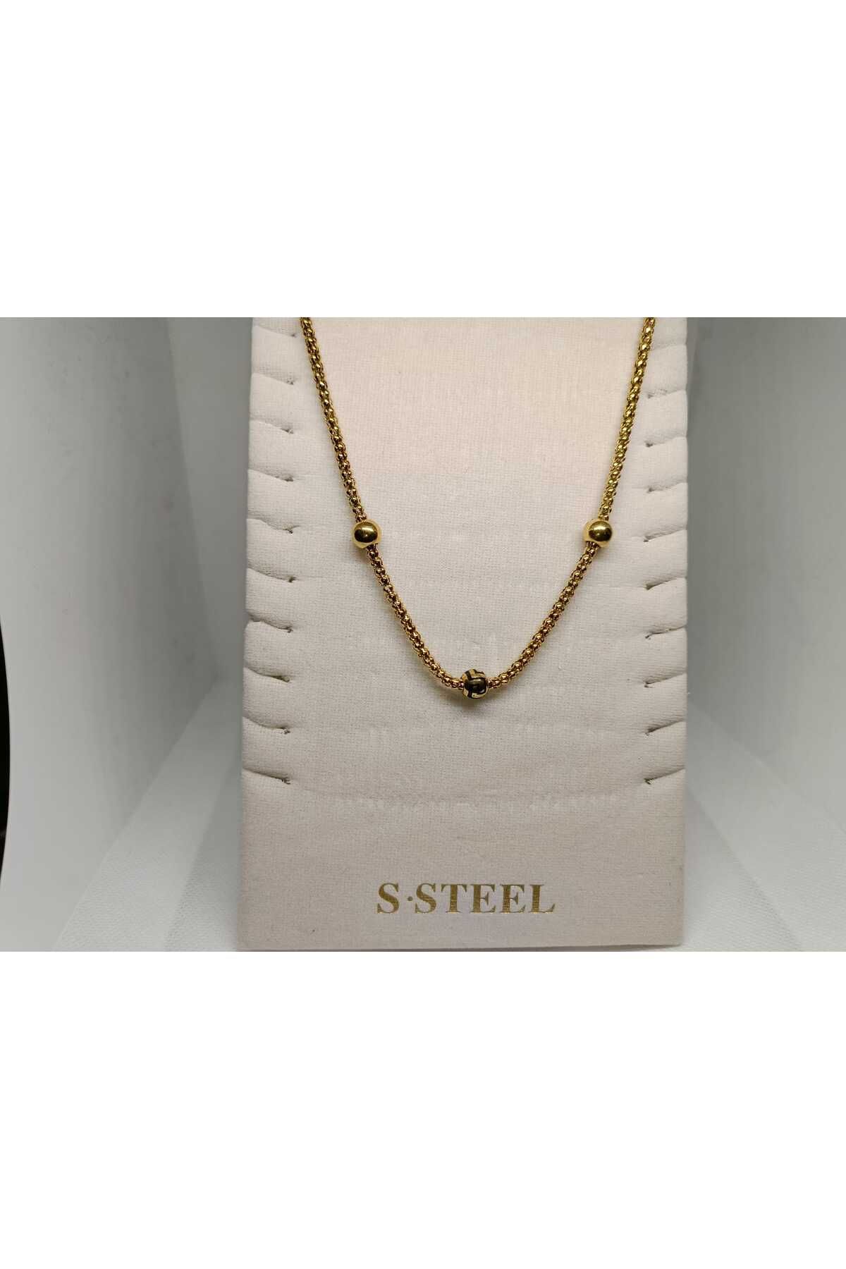 Store 316l Boncuk Detaylı Paslanmaz Çelik Gold Kolye
