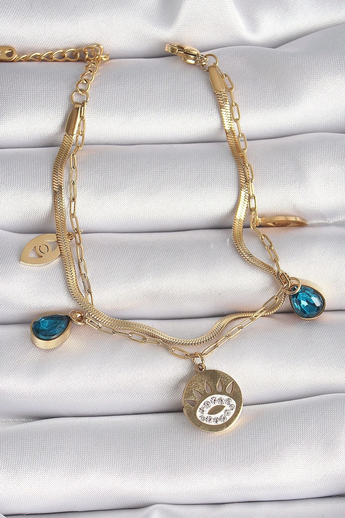OurStyles 316L Çelik Gold Renk Zirkon Taşlı Göz İşleme Figür Kadın Bileklik - TJ-BB6501