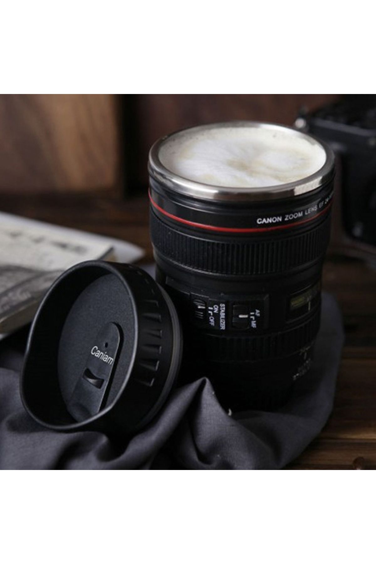 Fixport Çelik Objektif Lens Tasarımlı Kupa Bardak