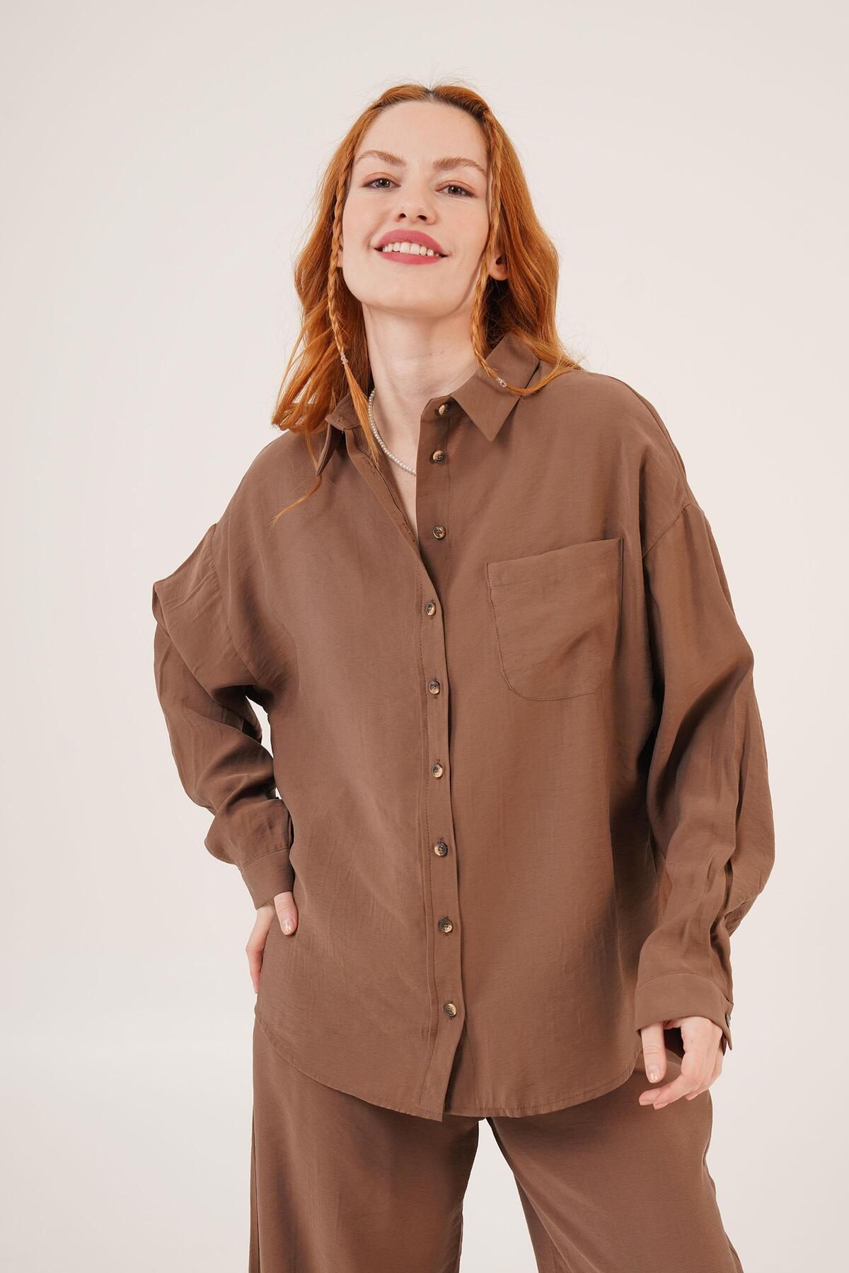 Castivo Fashion Salaş Model Düşük Omuz Tek Cepli Kadın Gömlek
