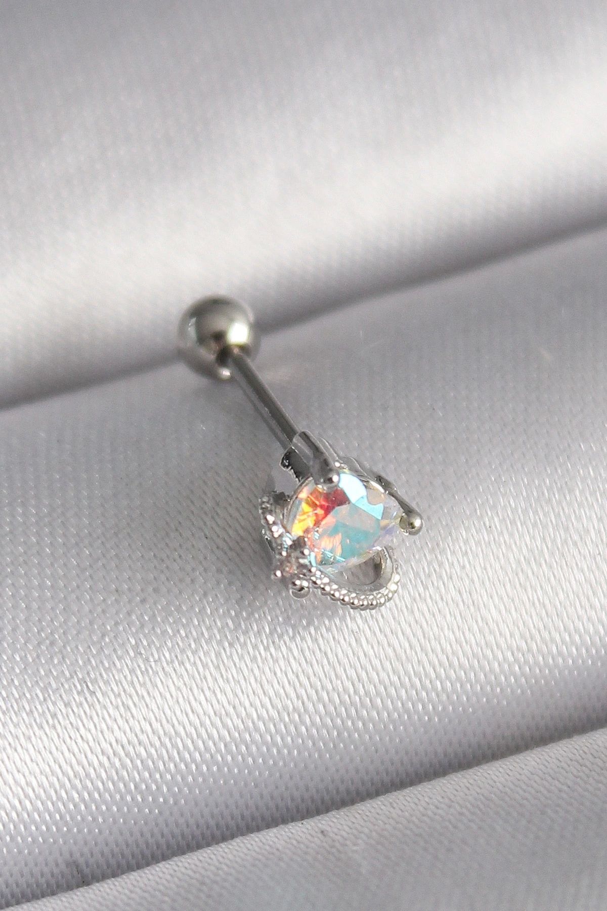 OurStyles 316L Çelik Gümüş Renk Zirkon Taşlı Kalp Tragus Piercing - TJ-PR1243