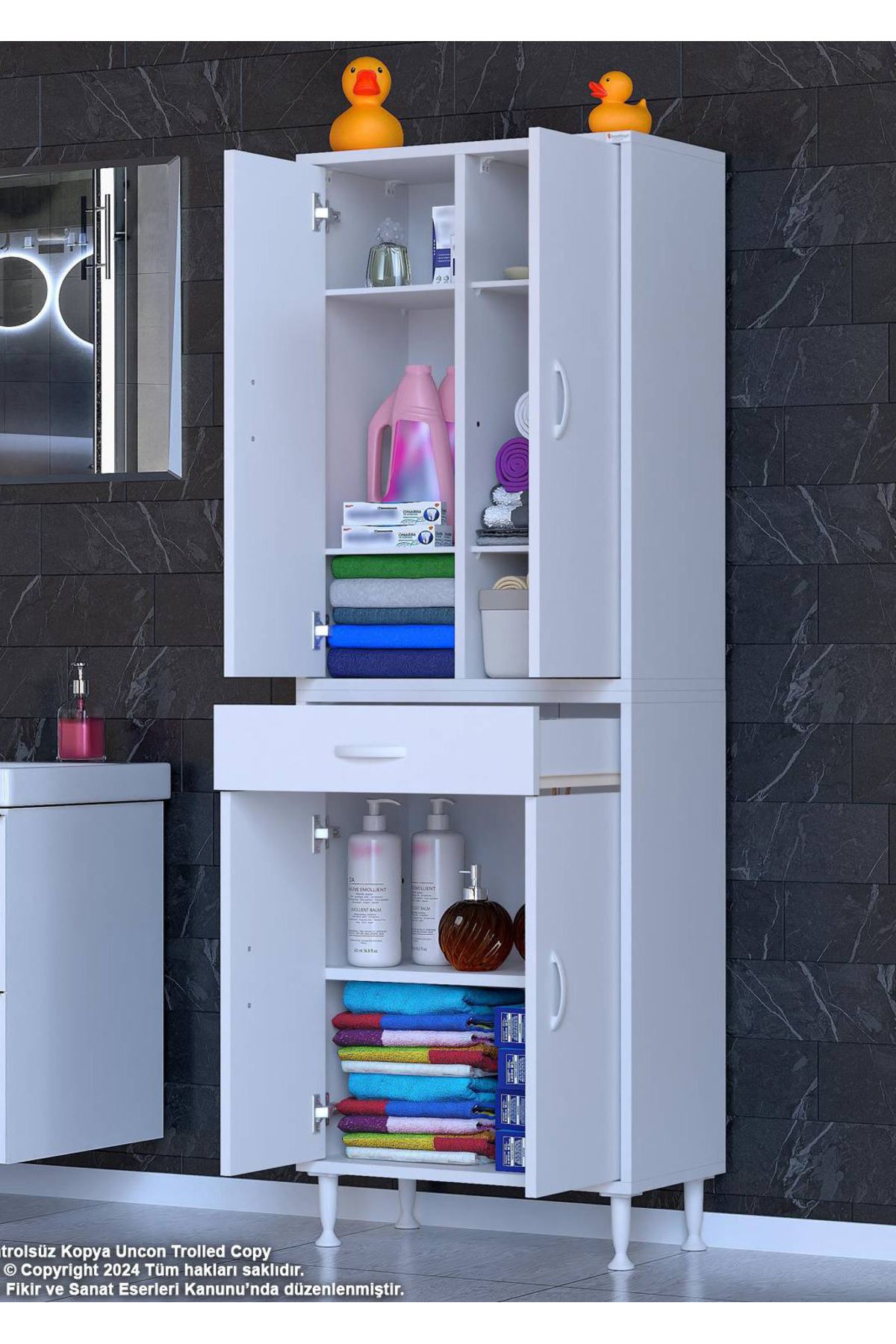 Modilayn 55 x 173 x 32,5 cm’lik 1 Çekmece 4 Kapak 5 Raf 8 Gözlü,Organizatör Mutfak Dolabı Çok Amaçlı Dolap