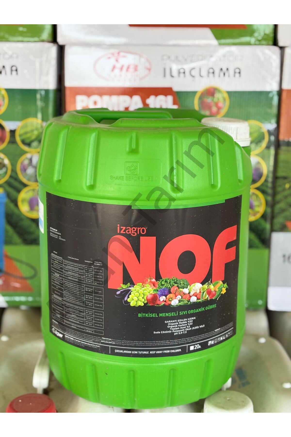 İZTAR ORGANİK GÜBRE İZAGRO NOF Potasyum Katkılı Bitkisel Menşeili Sıvı Organik Gübre 20 Litre