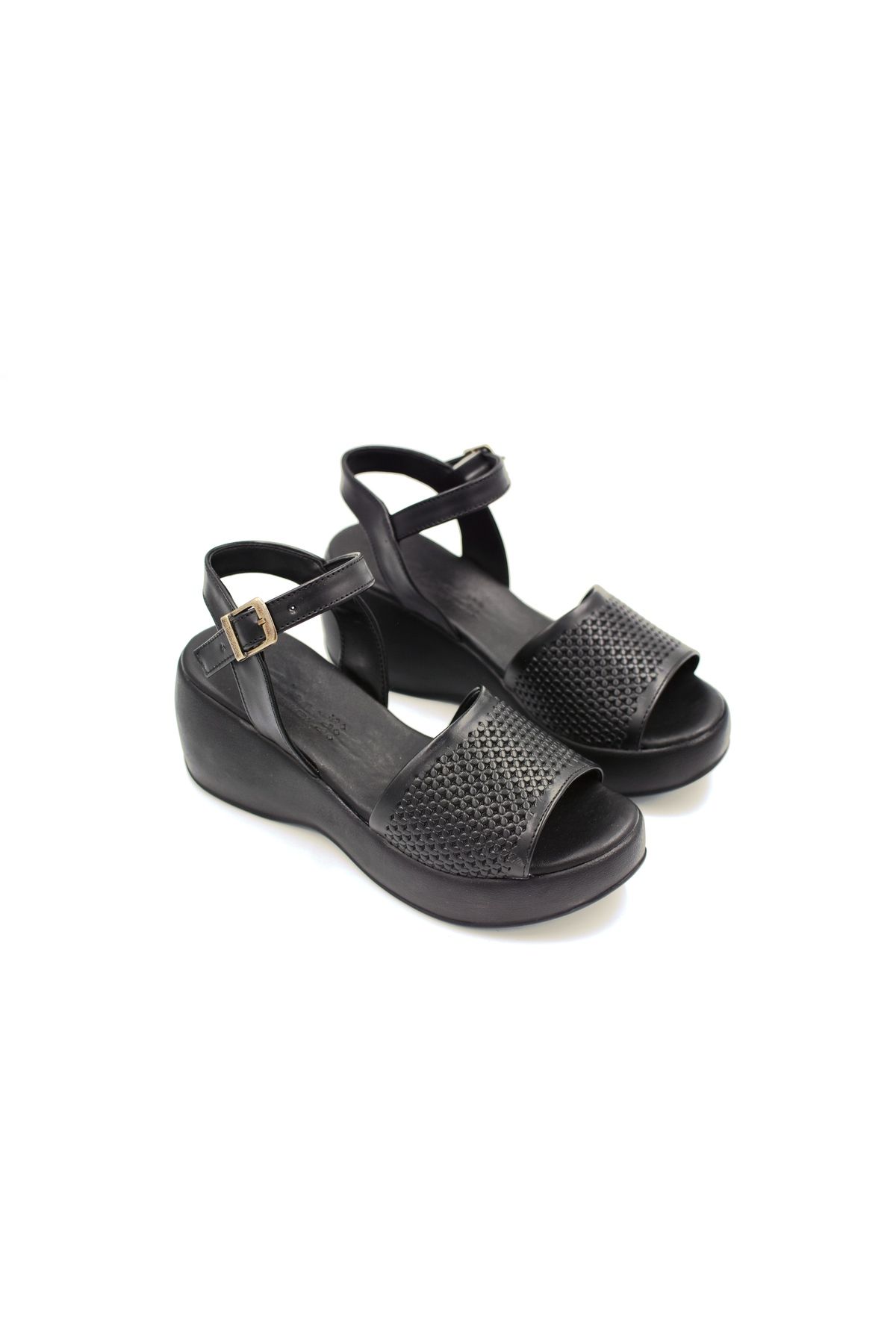 BEYAZ (Shoes) Poli Hafif Taban Dolgu Topuklu Günlük Kadın Sandalet SİYAH