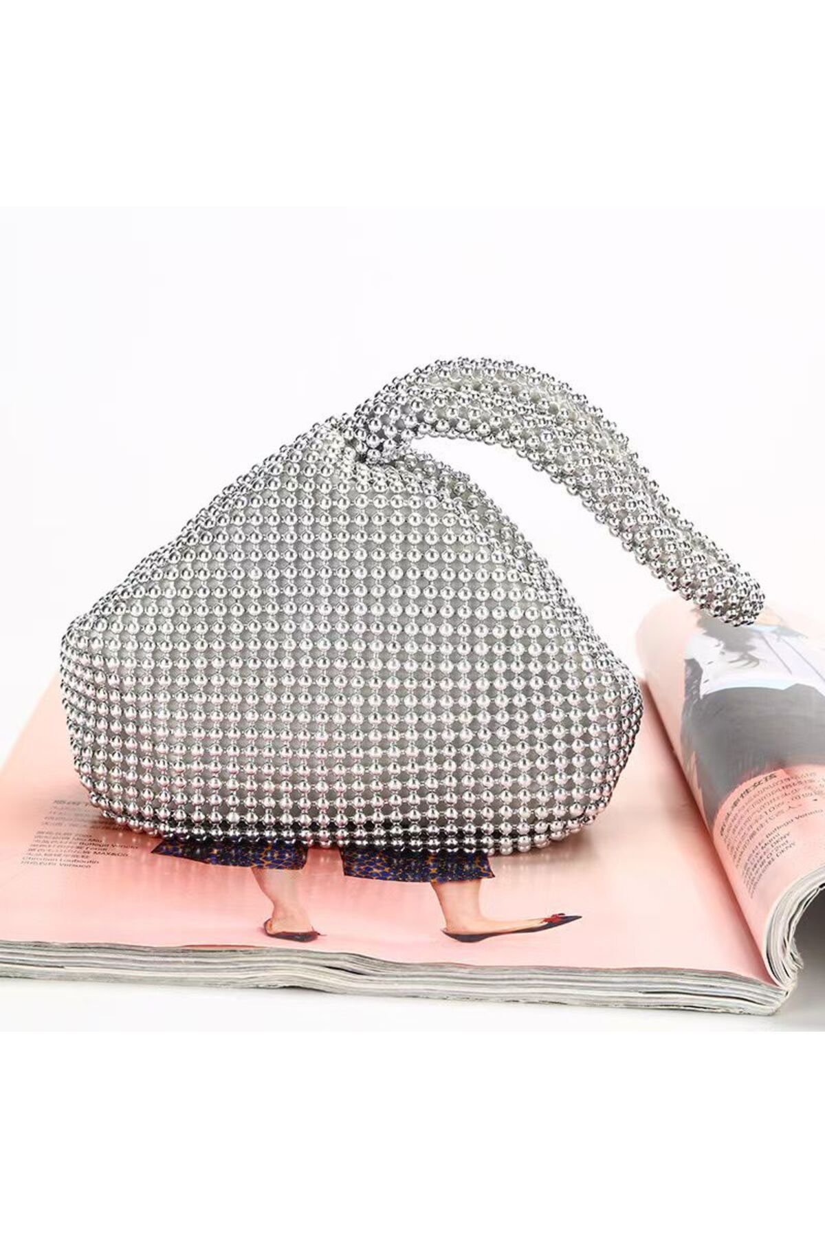 VS ACCESSORY Lüks Üçgen İnci Taşlı El Omuz Çantası