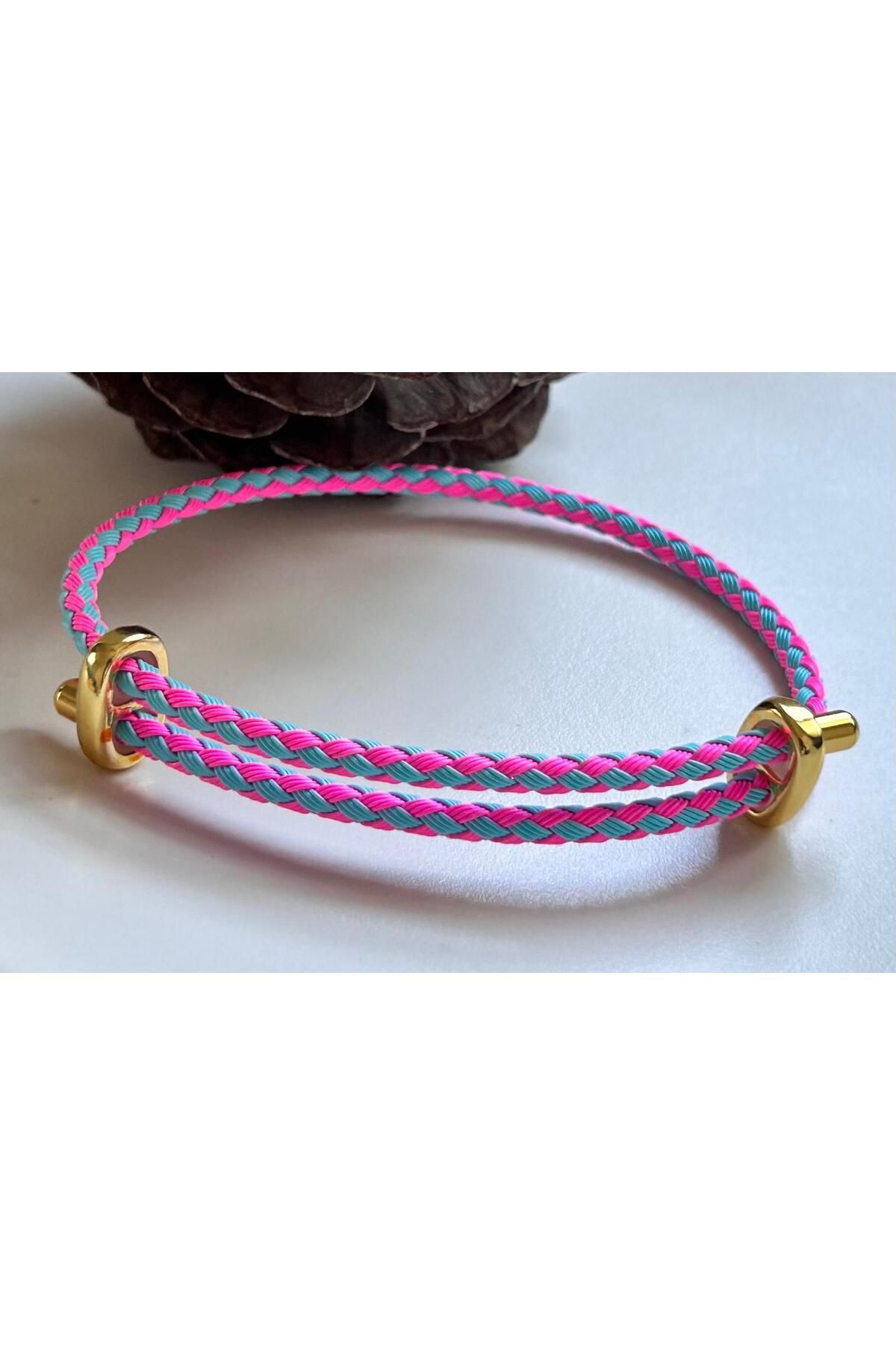 juleeco Pembe Mavi Gold Kapama İp Çelik Bileklik