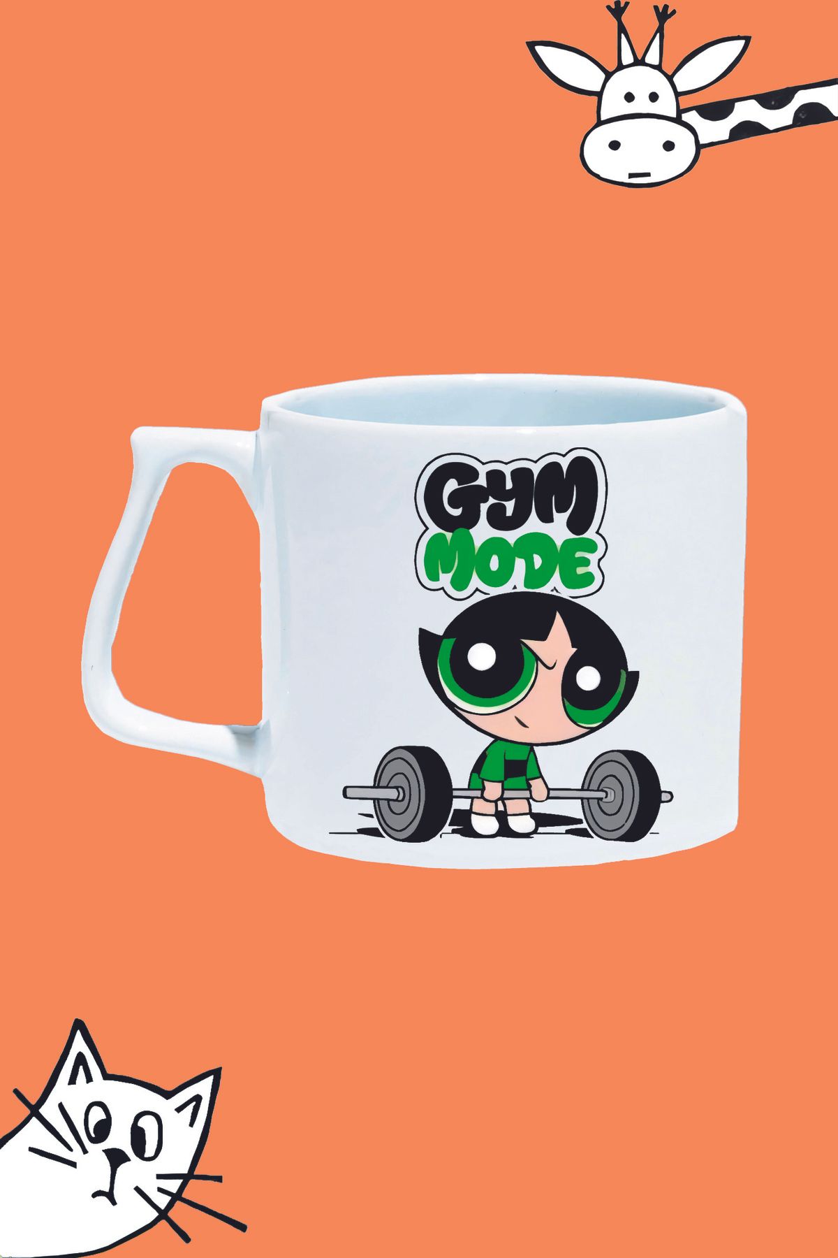 Olympus plus BUTTERCUP POWERPUFF GIRLS GYM MODE FITNESS TASARIM BASKILI BEYAZ LÜKS KUPA BARDAK