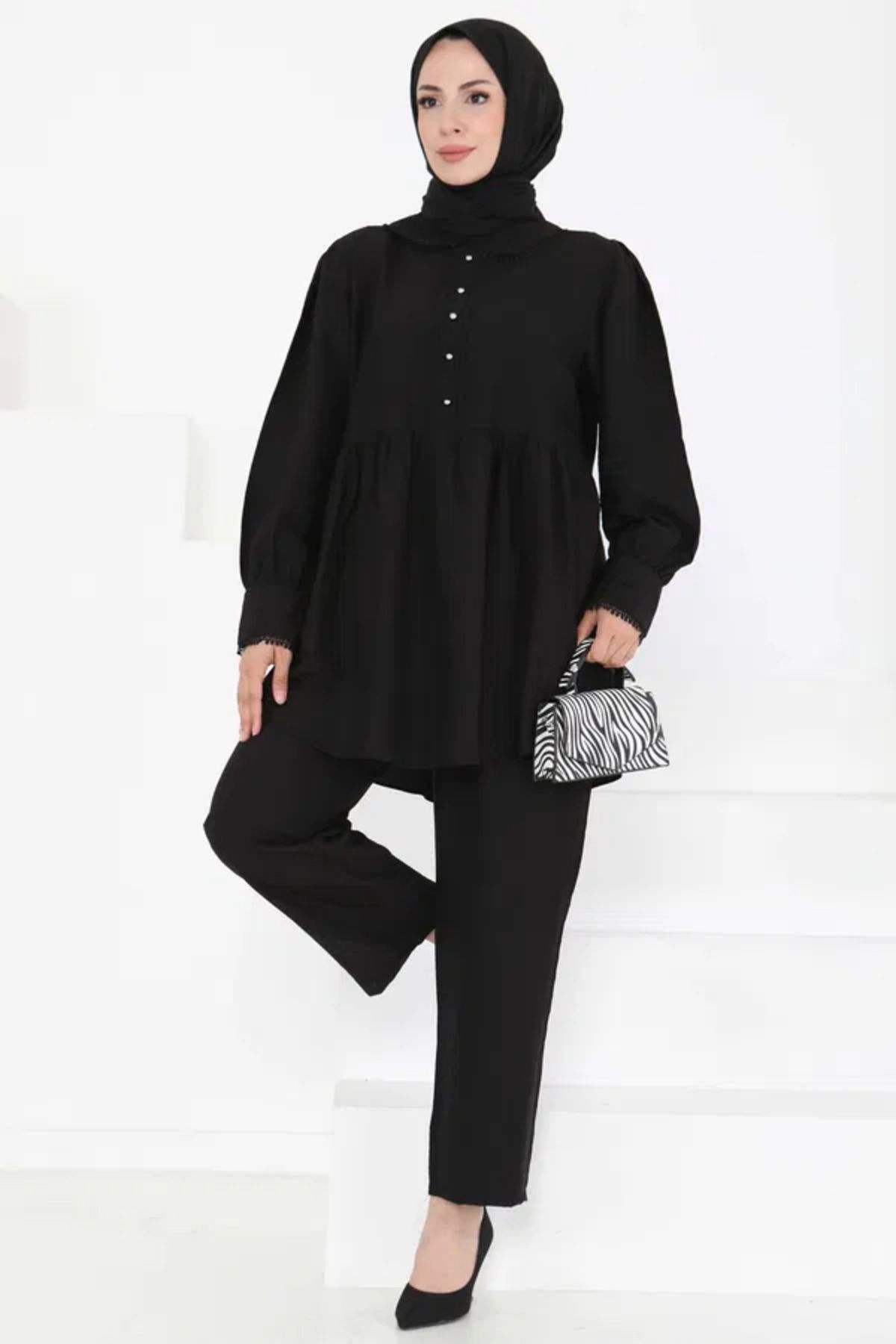 Butik Yaka Detaylı İkili Takım