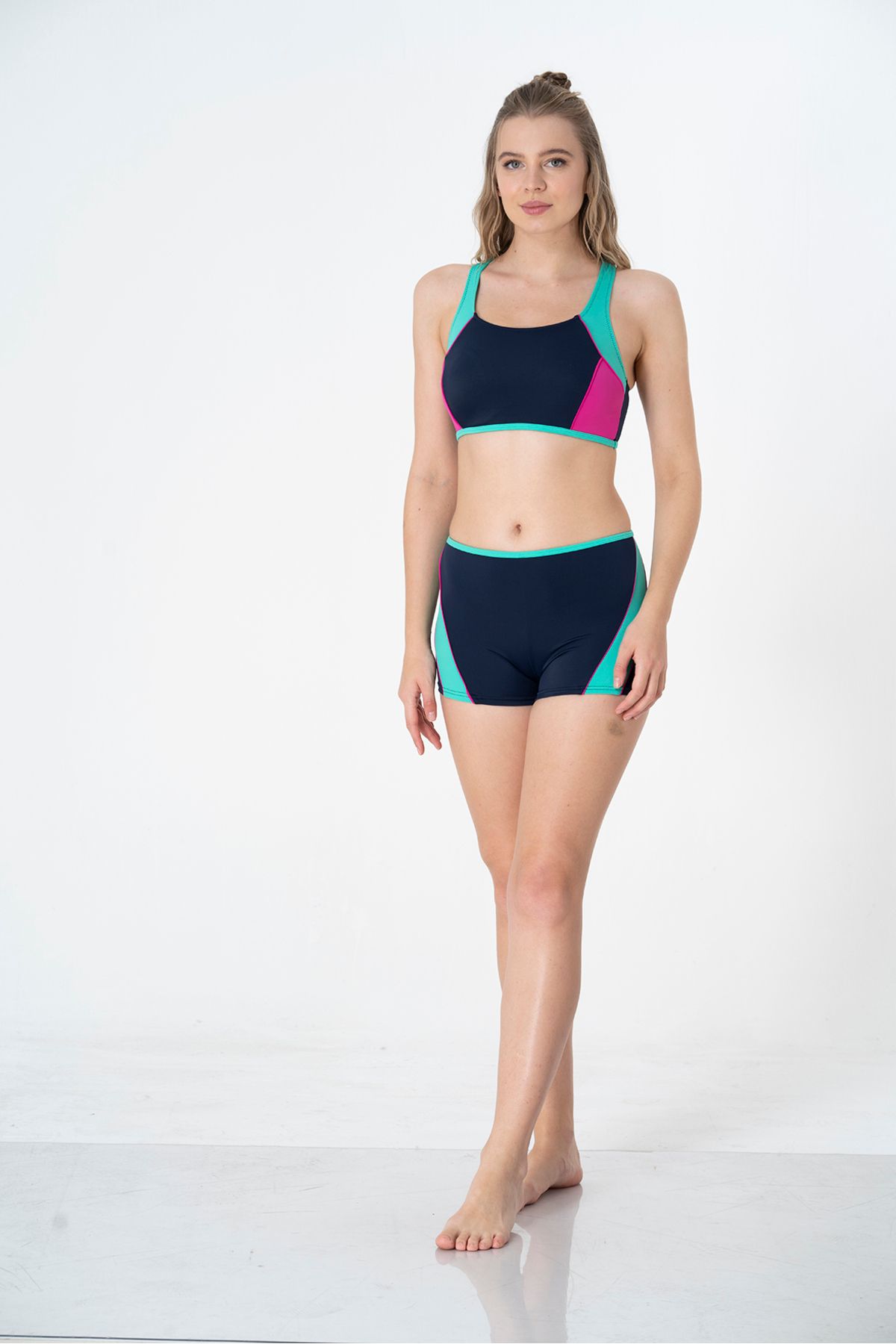 Sunsurf 2025 Kreasyonu Turkuaz, Lacivert Şortlu Bikini Takımı