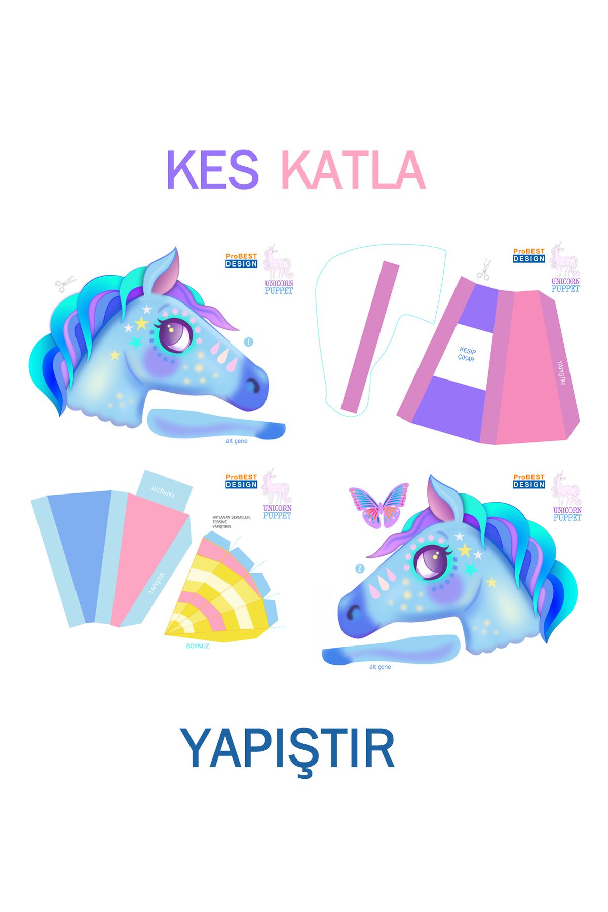 Probest DESIGN-Unicorn Hand Puppet, Mentossori Cut Paste Art Puppet Hand Skill 3