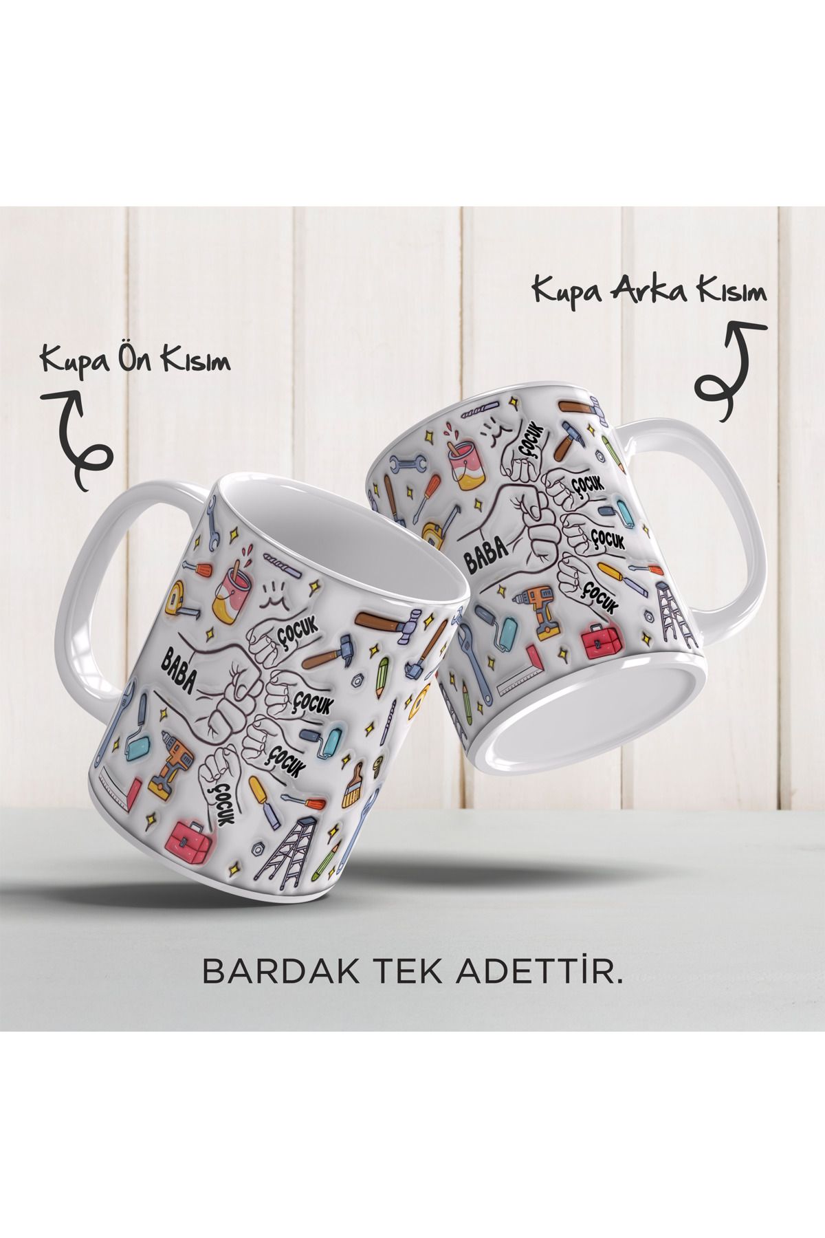 YELKOVAN TASARIM Babalar Günü Kişiye Özel İsimli, 3D Tasarımlı, Hediye Porselen Kupa