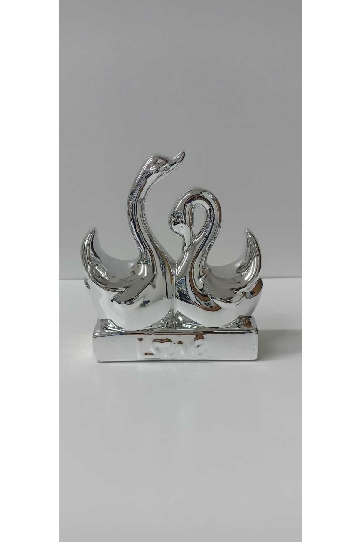 Yonca Hediyelik SERAMİK - GÜMÜŞ GOLD DEKORATİF KUĞU BİBLO (15 CM )