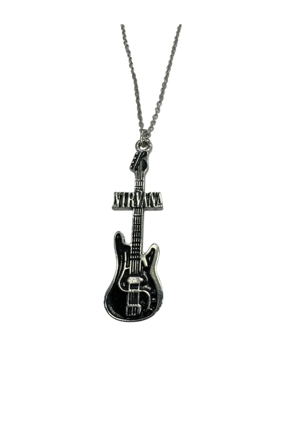 Herşey Nota Nirvana Elektro Gitar Figürlü Zincir Kolye – Unisex Rock Grunge Takı - 60 cm