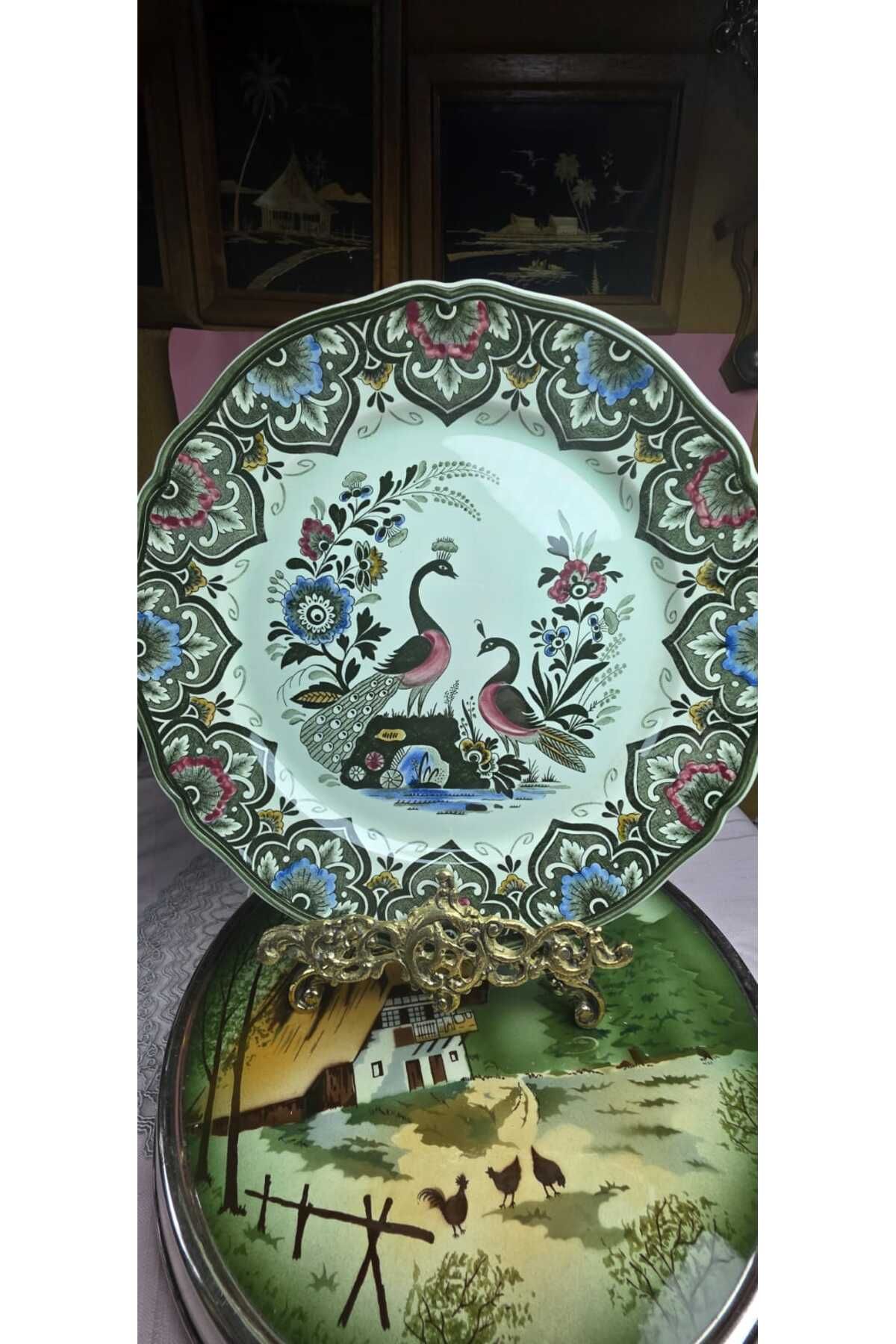 Villeroy & Boch Villeroy & Bosch Porselen Tavus Kuşu Figürlü Duvar Tabagı 29 cm