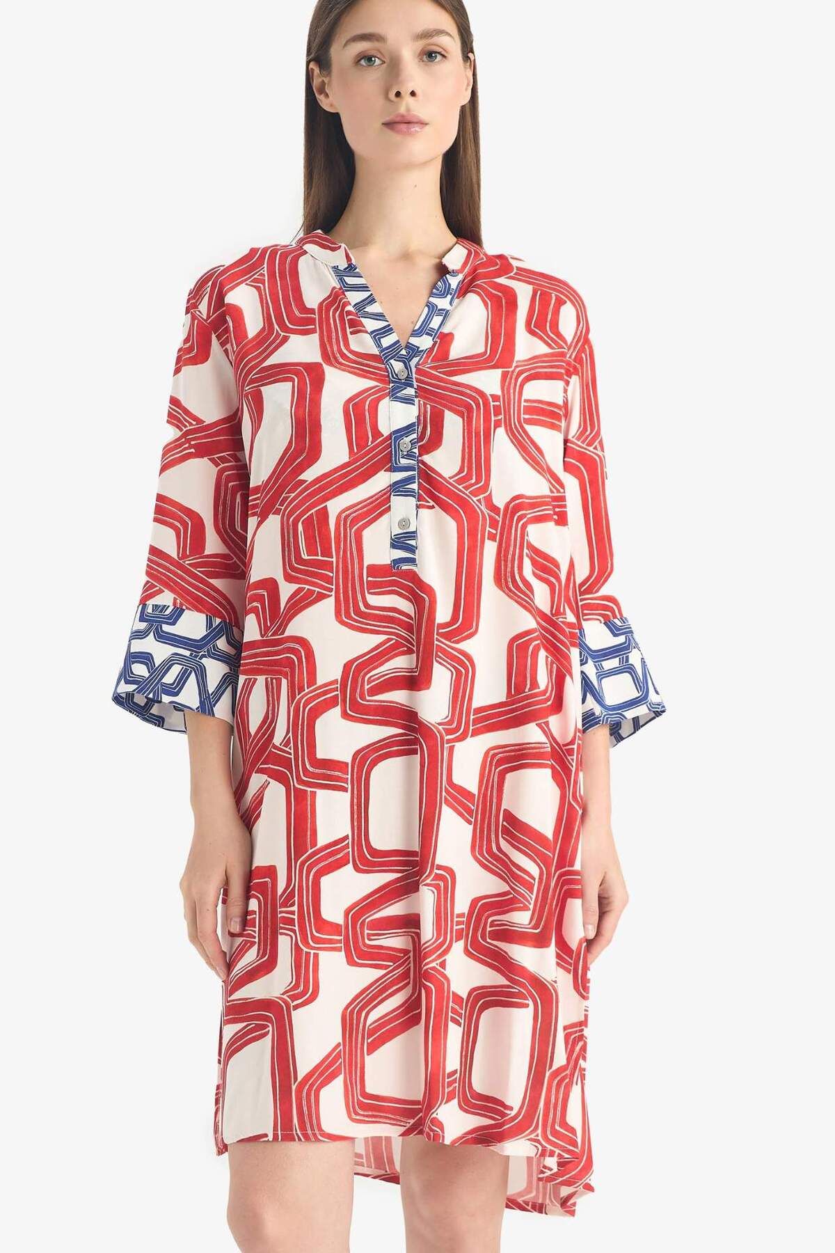 DeFacto Regular Fit Desenli Plaj Elbisesi-Fall in Love D0452AX25SM