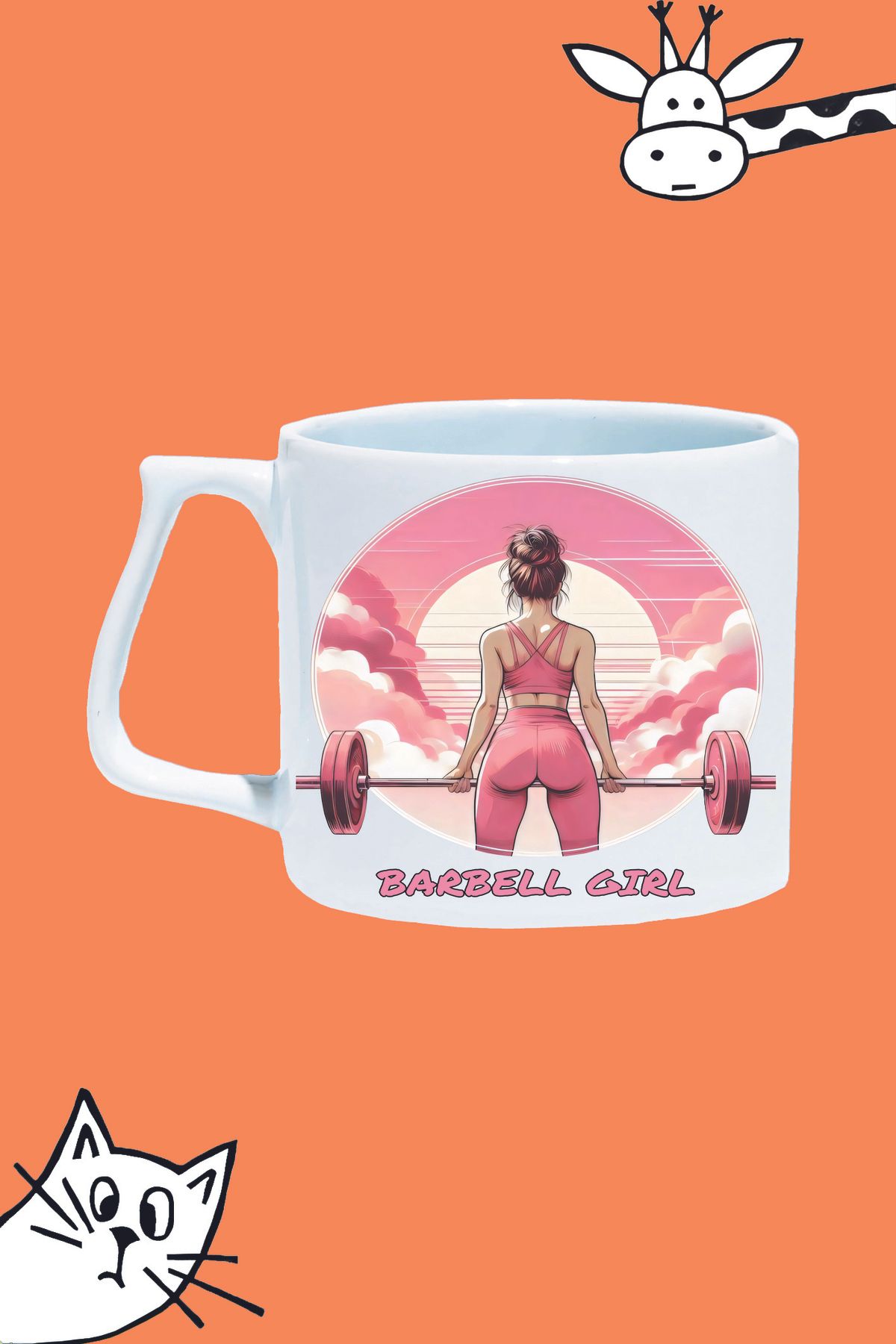Olympus plus BARBELL GIRL HALETRCİ KIZ GYM FITNESS TASARIM BASKILI BEYAZ LÜKS KUPA BARDAK