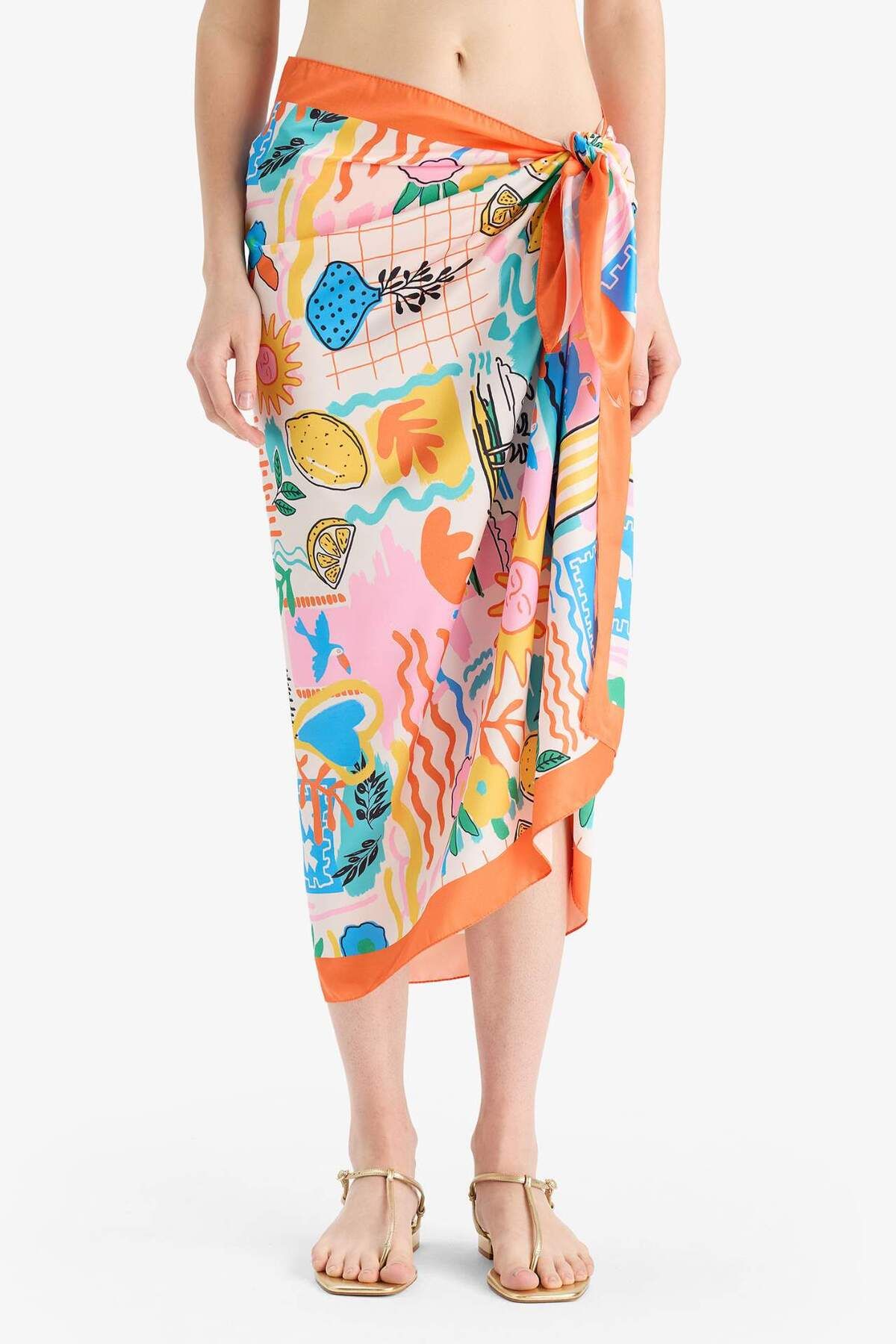 DeFacto Regular Fit Desenli Saten Plaj Eteği-Fall in Love B1443AX25HS