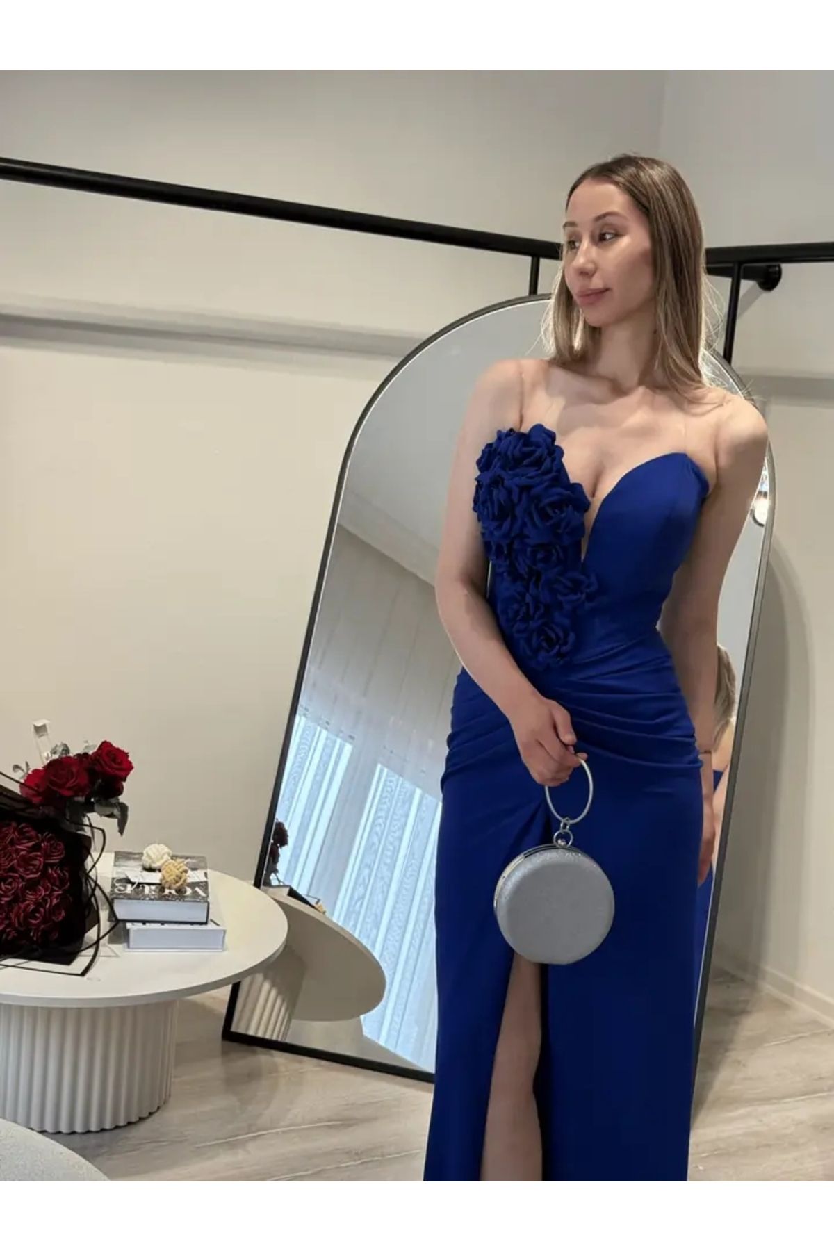 Hennin Gül Detaylı Abiye Elbise 8025