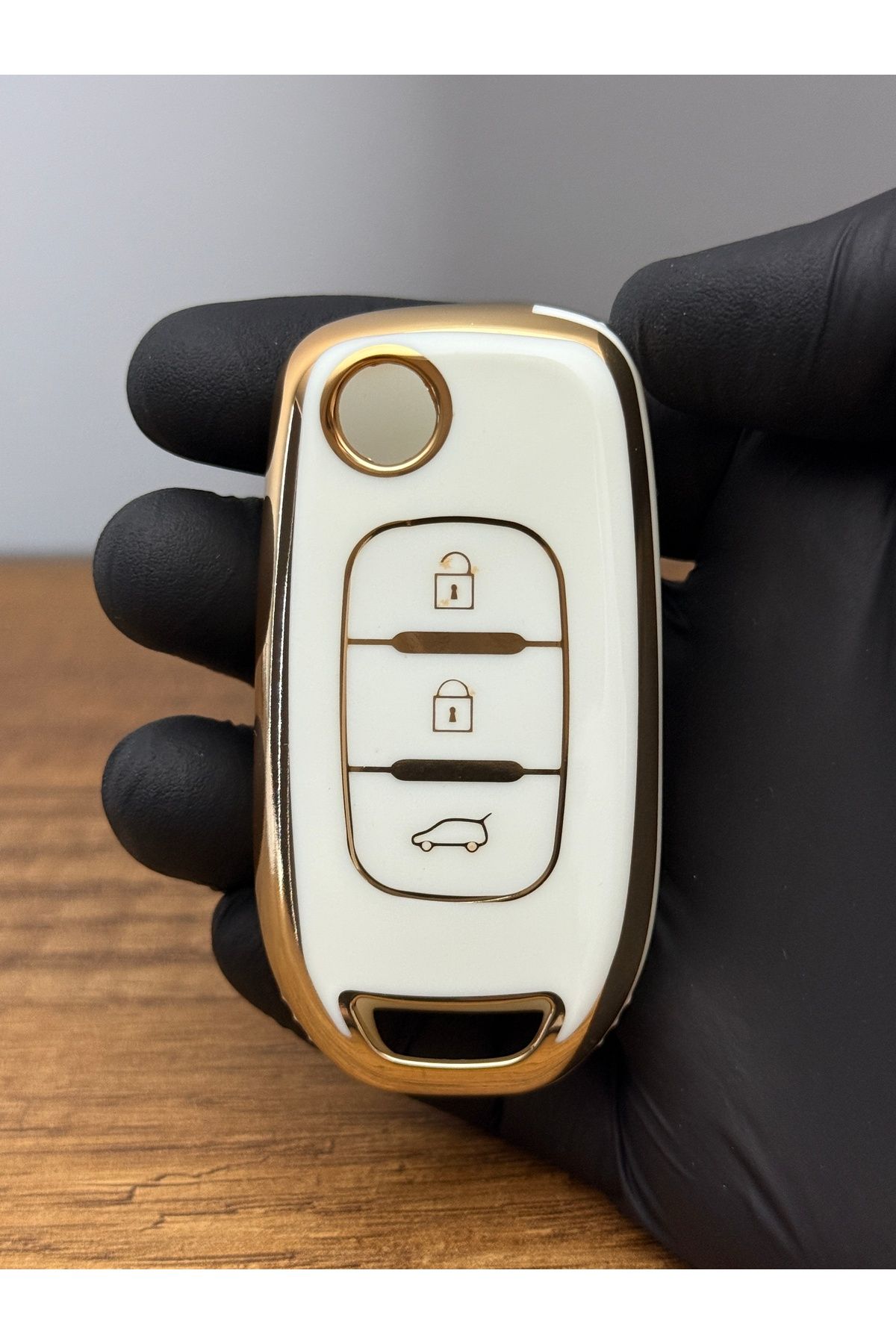 Mavi Keys Renault Talisman, Megane 4, Taliant Uyumlu Sustalı 3 Düğmeli Silikon Anahtar Kılıfı – Beyaz Renk
