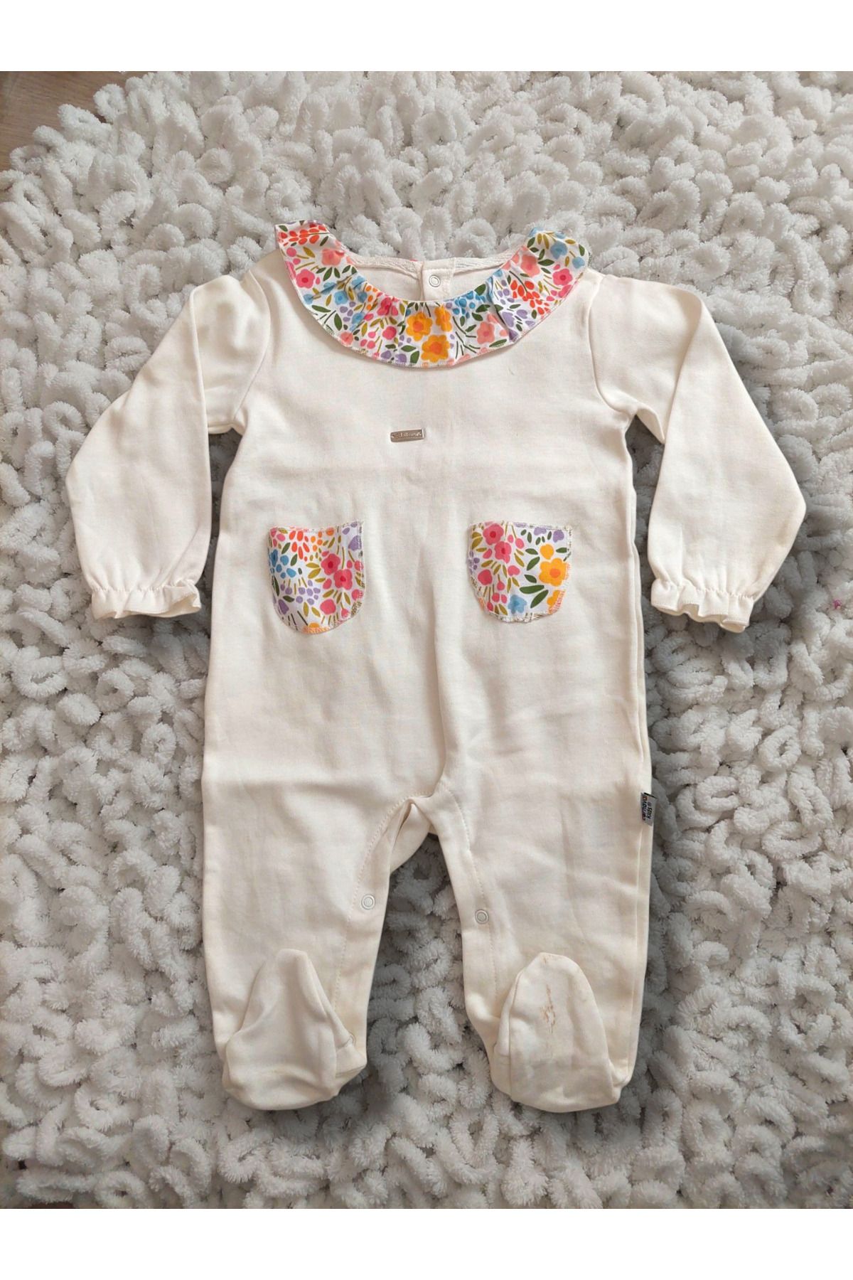 ANEMOM KİDS mevsimlik uzun kollu bebe yaka %100 pamuklu çıtçıtlı kız bebek tulum