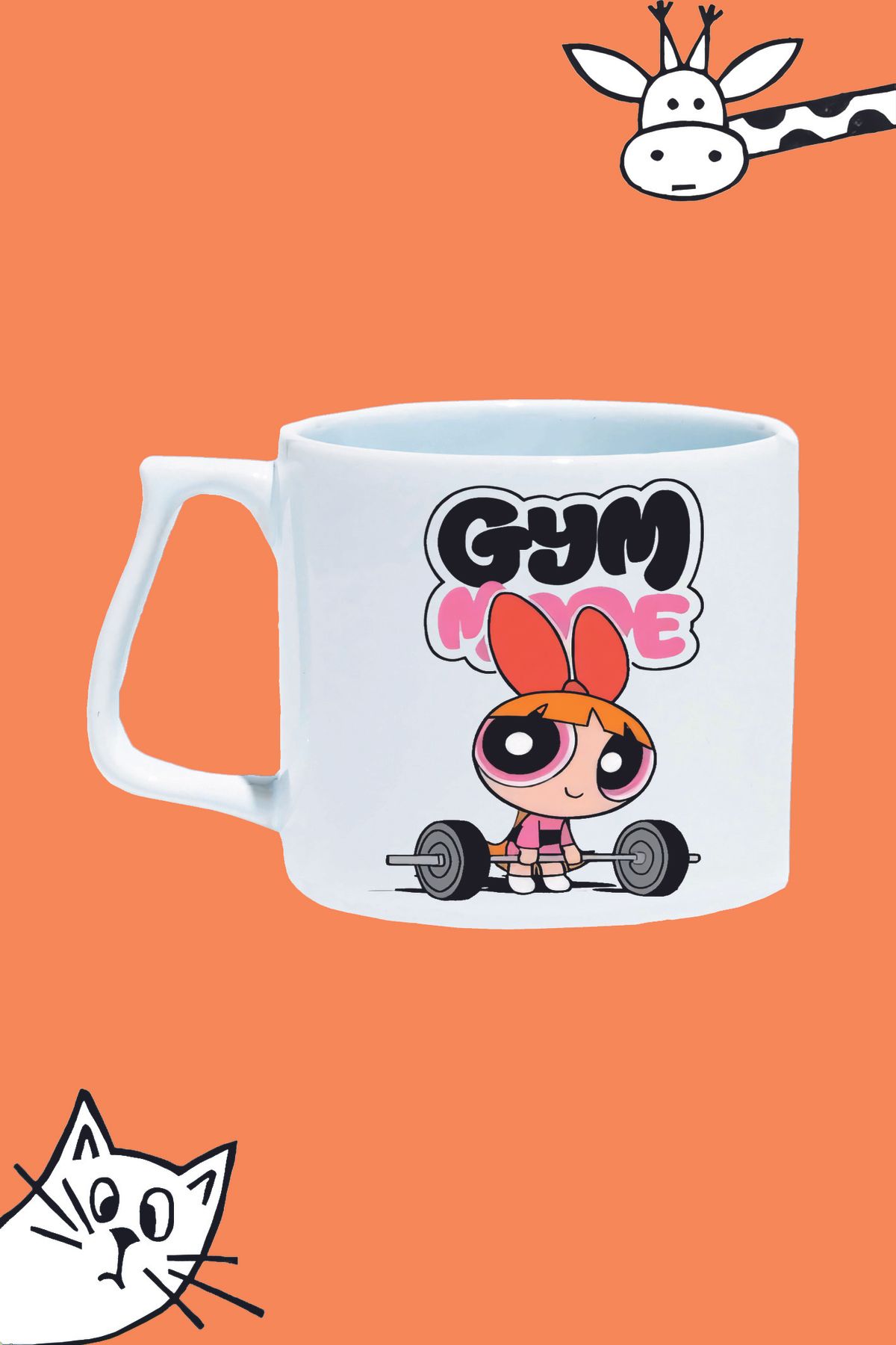 Olympus plus GYM MODE BLSSOM POWERPUFF GIRLS FITNESS TASARIM BASKILI BEYAZ LÜKS KUPA BARDAK