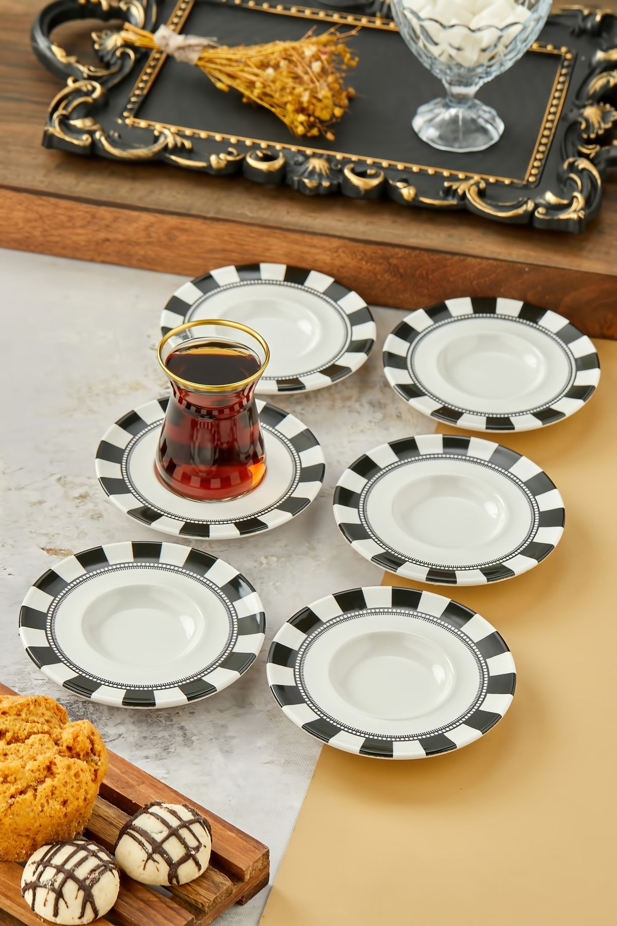 Babion Karaca Model Özel Seri 6 Kişilik Çay Tabağı, Bardak Altlığı