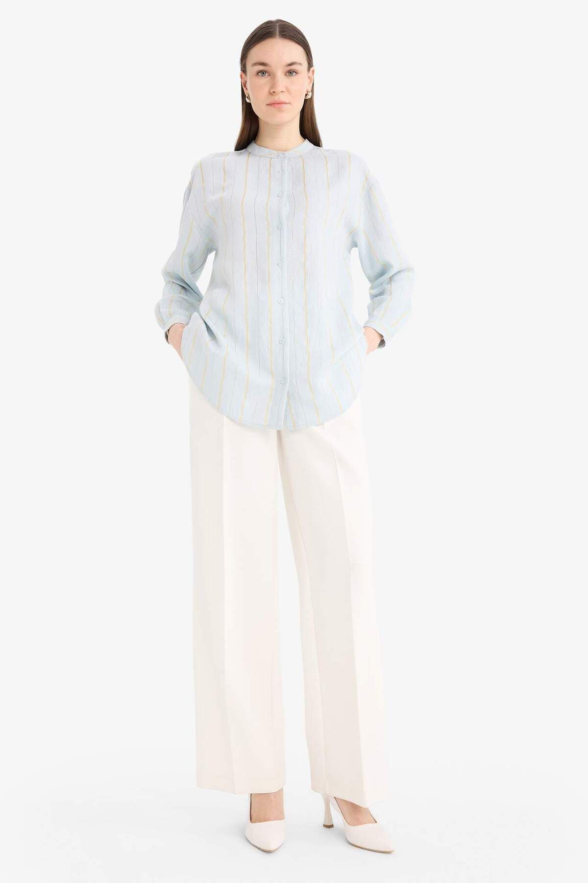 DeFacto-Relax Fit Basic Basic Glitzerstoff Langarm-Hemd Tunika D9759ax25hs 2