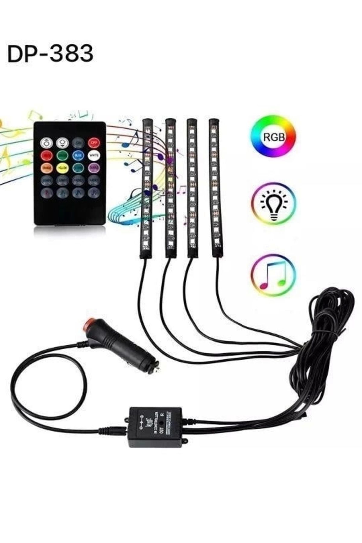 Yuba Avm Araç İçi Ayak Altı Ses Duyarlı Şerit Led 4lü Set Uyumlu