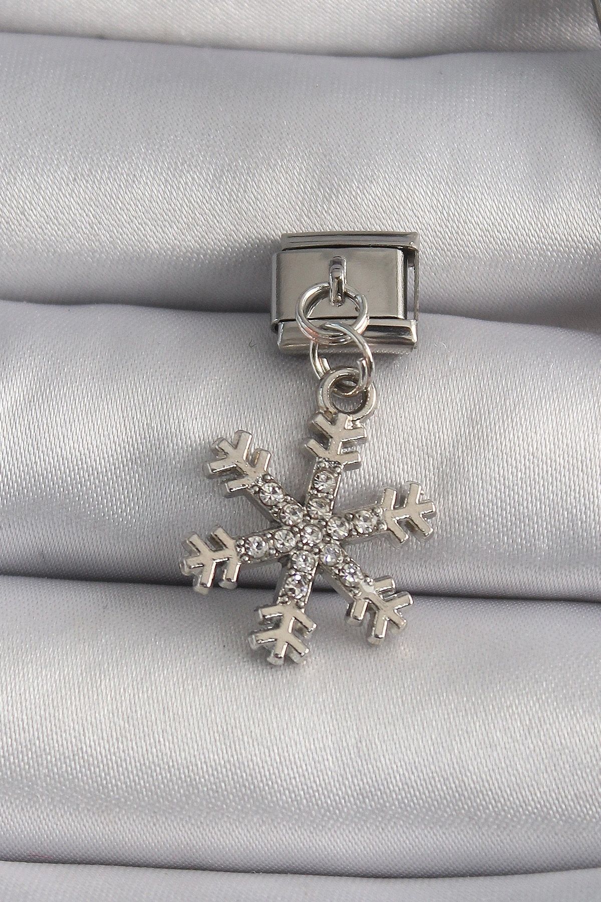OurStyles 316L Çelik Gümüş Renk Sallantı Zirkon Taşlı Kar Tanesi Model Charm XL
