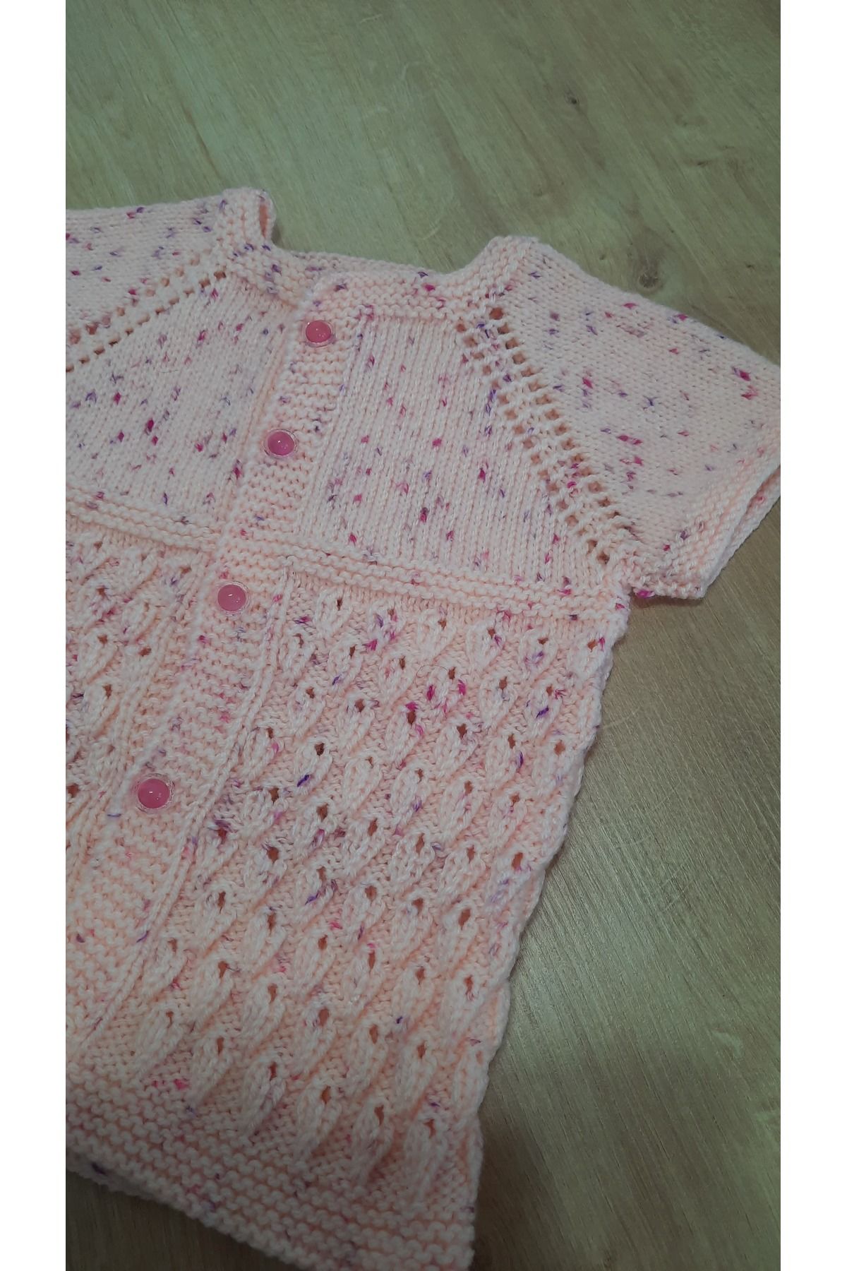 El örgüsü BEBE YÜNÜ EL ÖRGÜSÜ KIZ BEBEK YELEK 6-18 AY UYUMLU AKILLI İP PUDRA PEMBE