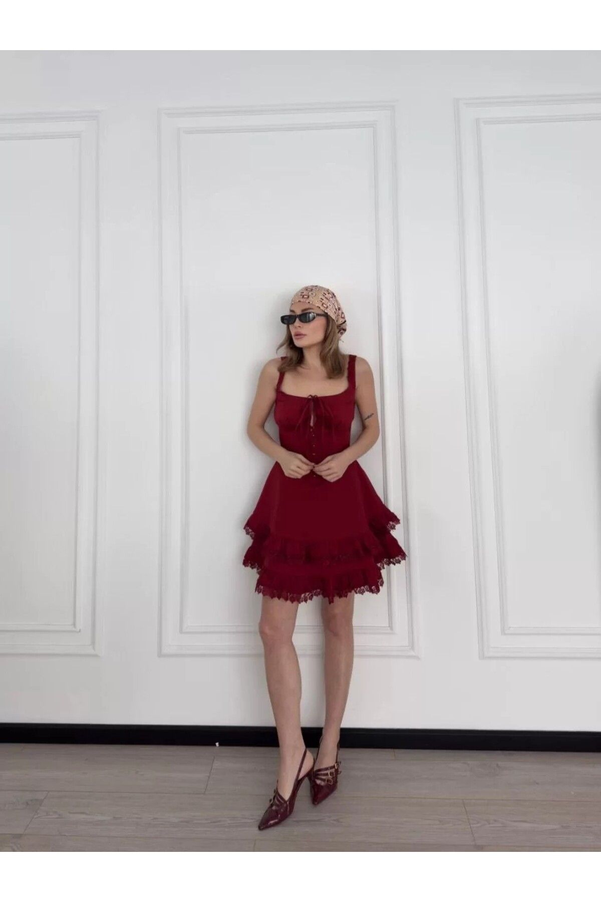 AMO Mini Askılı Elbise - Bordo