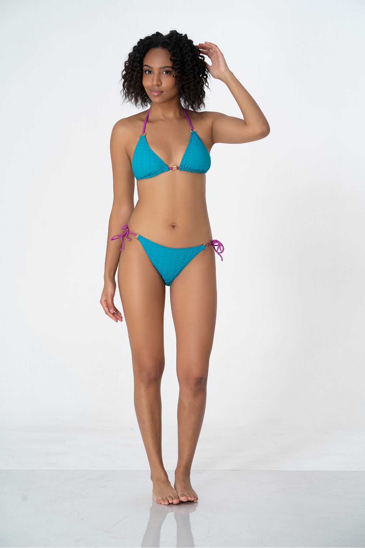 Sunsurf 2025 Kreasyonu Turkuaz Kabartma Desenli Bikini Takımı