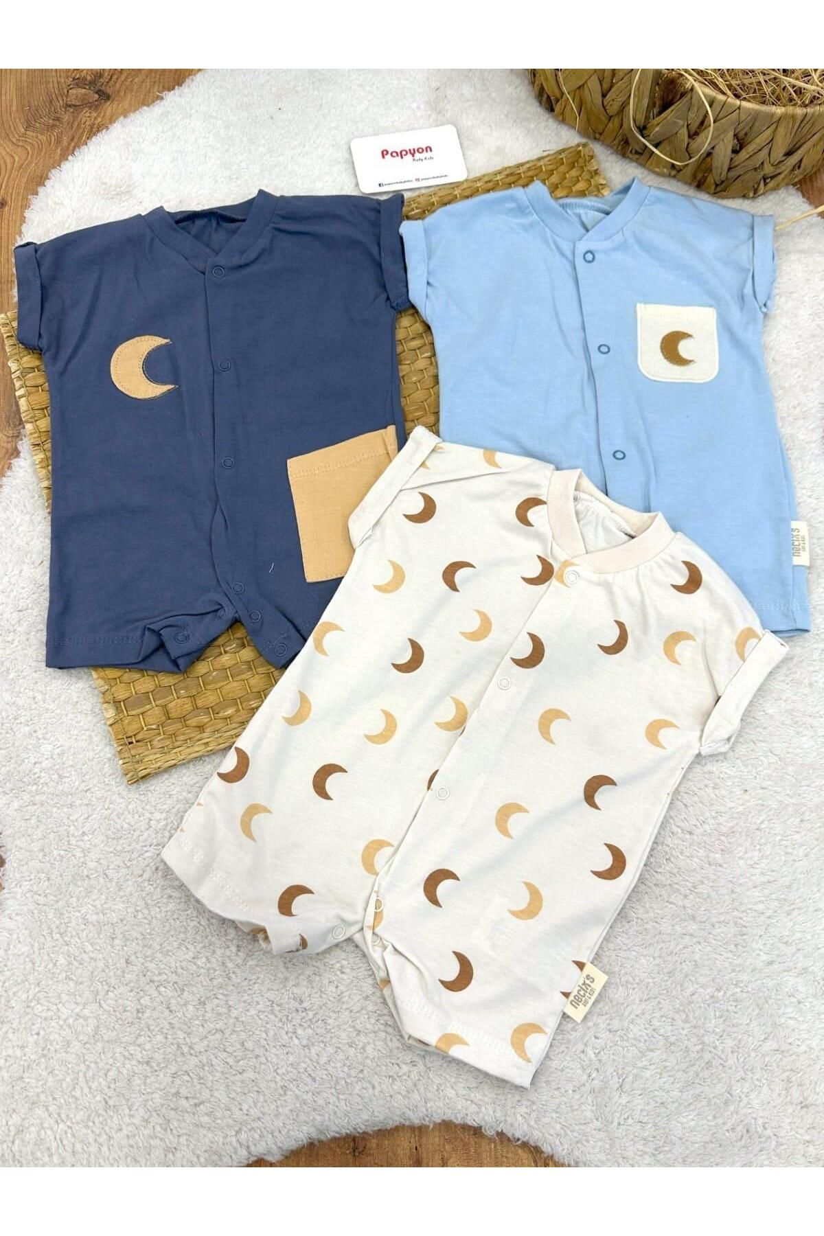 Papyon Baby Kids Hilal Ay Model Erkek Bebek 3lü Penye Şort Tulum (0-3/3-6 Ay)